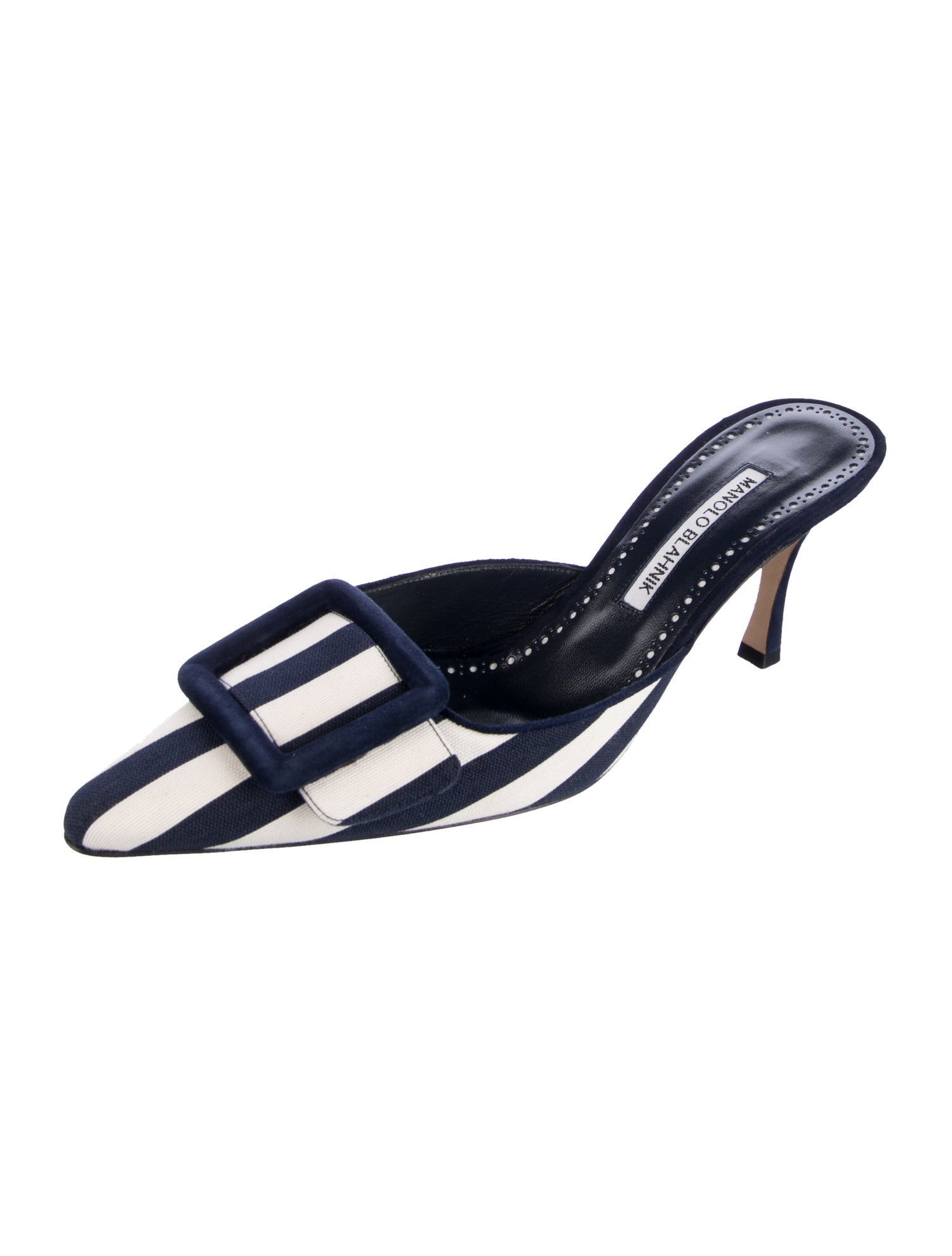Manolo Blahnik Canvas Striped Mules