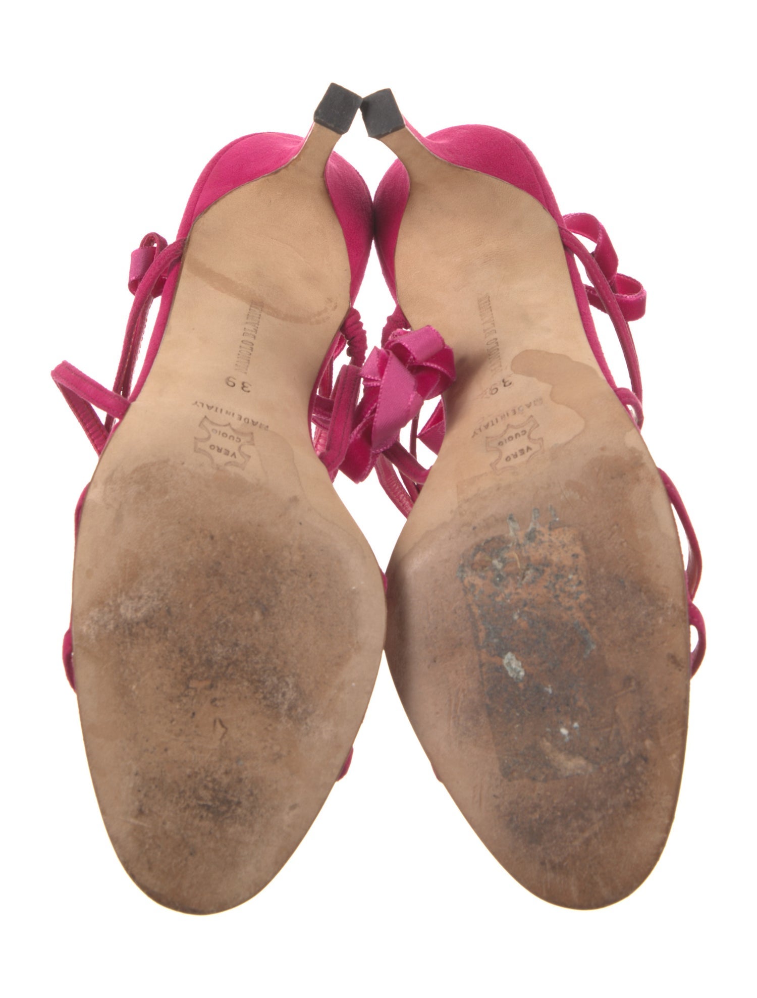 Manolo Blahnik Suede Sandals - Pink Sandals, Shoes - MOO349645
