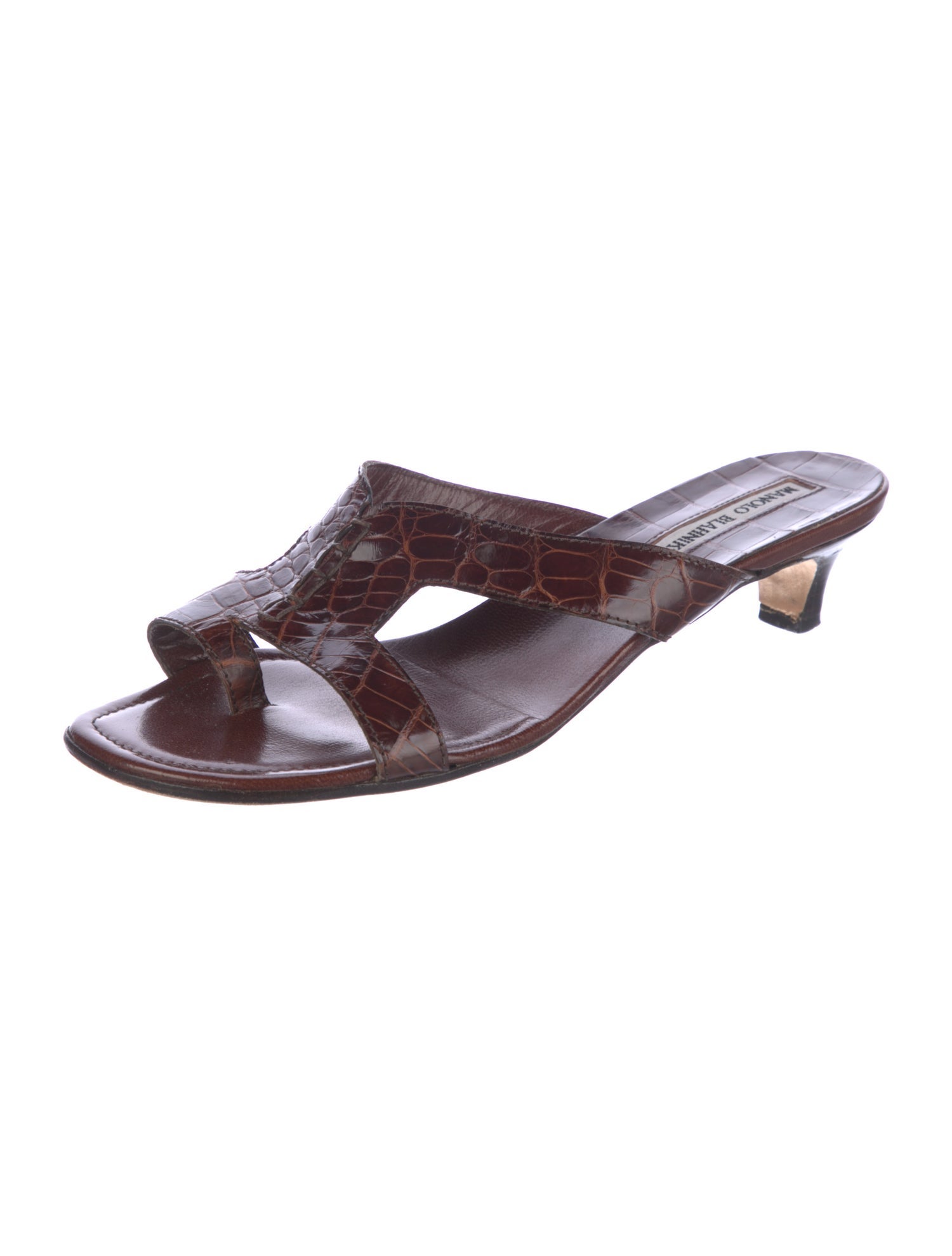 Manolo Blahnik Embossed Leather Animal Print Slides