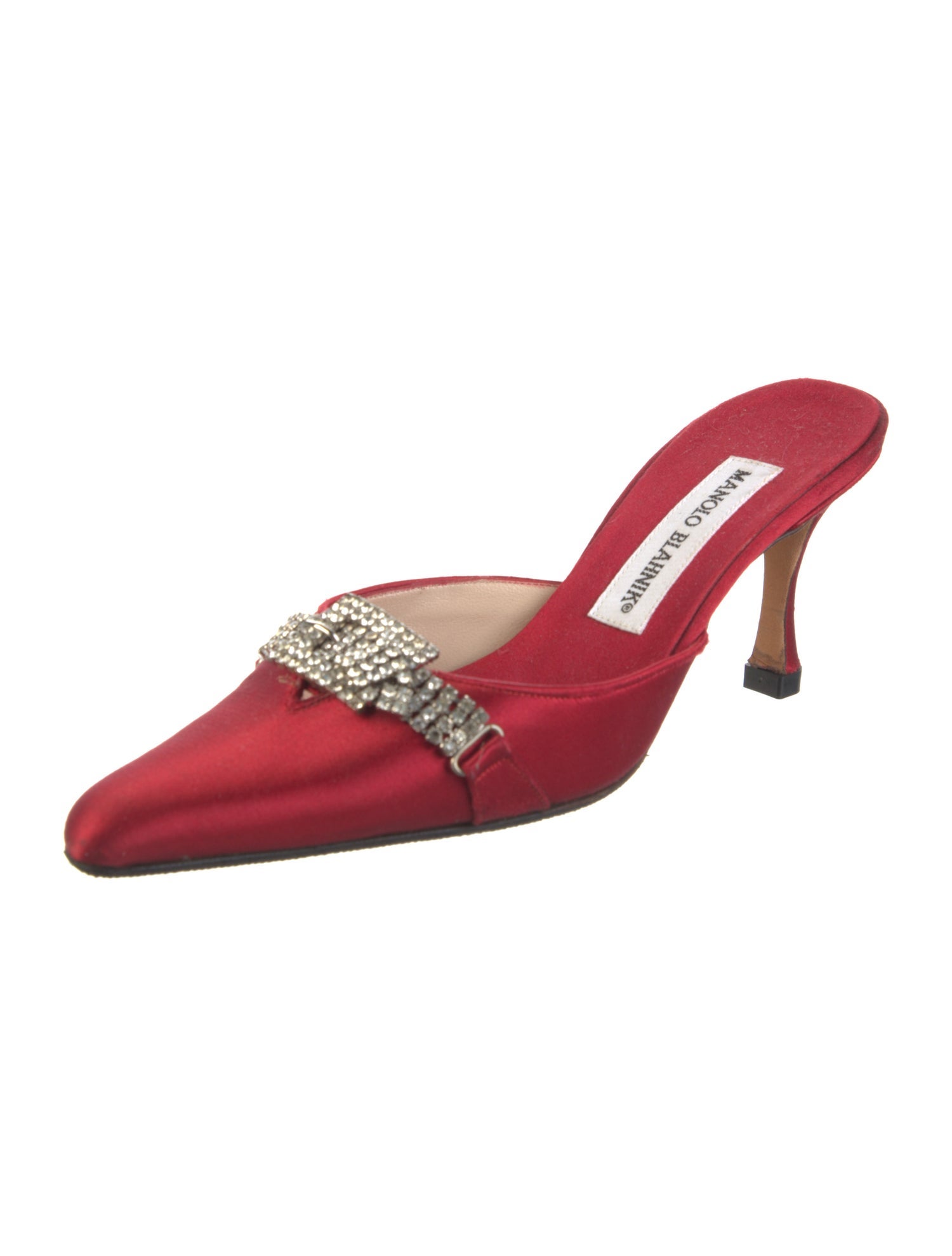 Manolo Blahnik Satin Embroidered Accent Mules