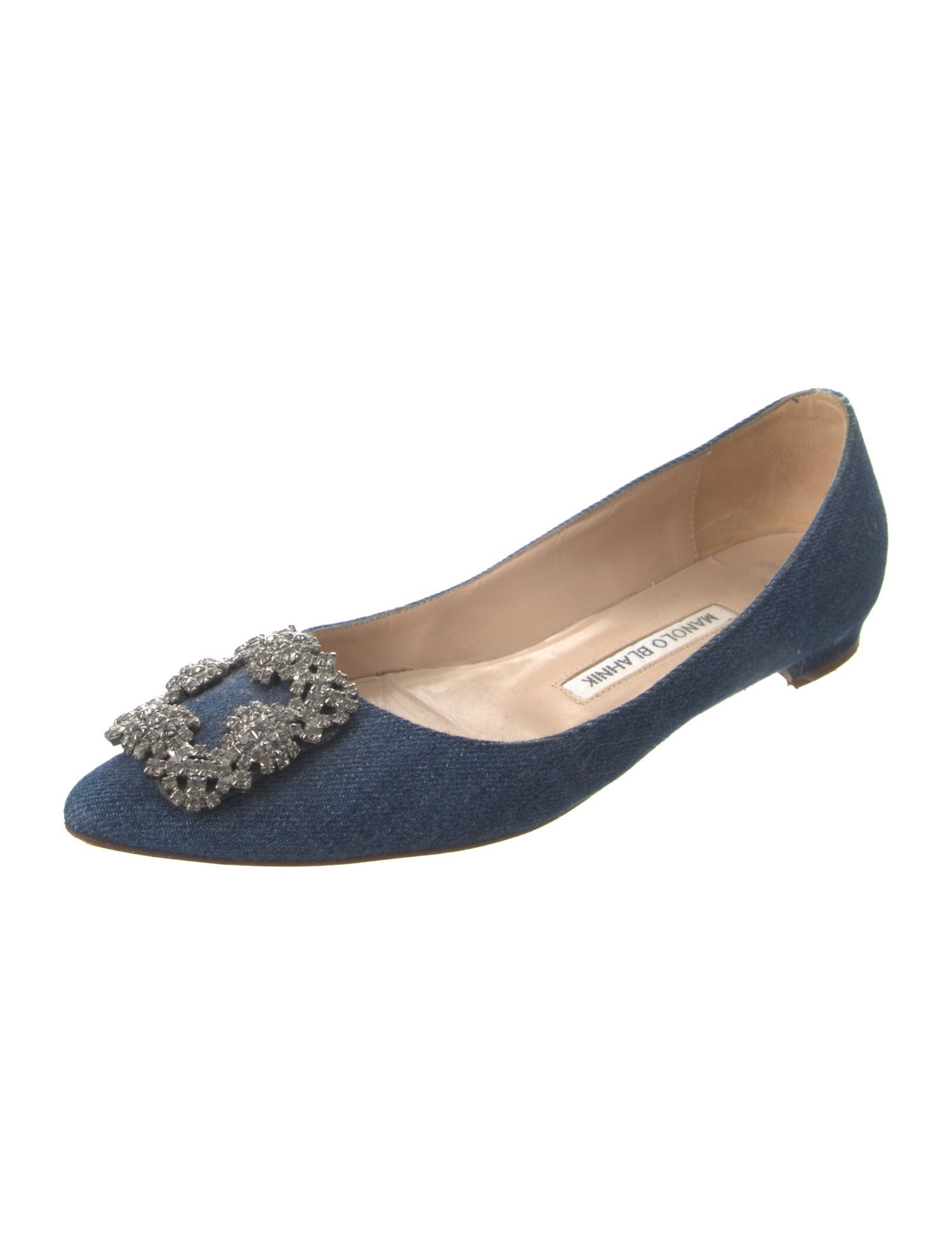 Manolo Blahnik Denim Crystal Embellishments Flats