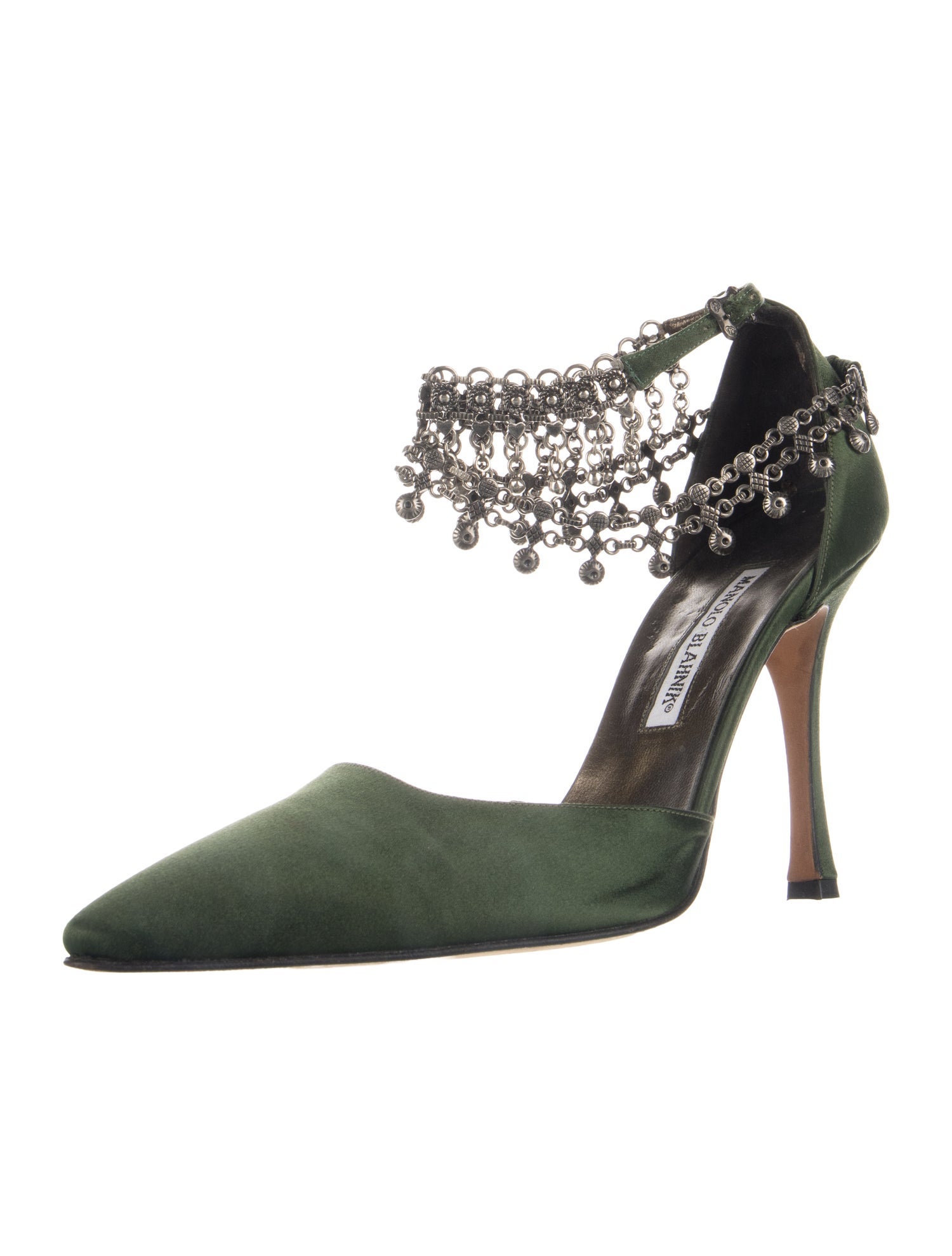 Manolo Blahnik Satin Chain-Link Accents Pumps
