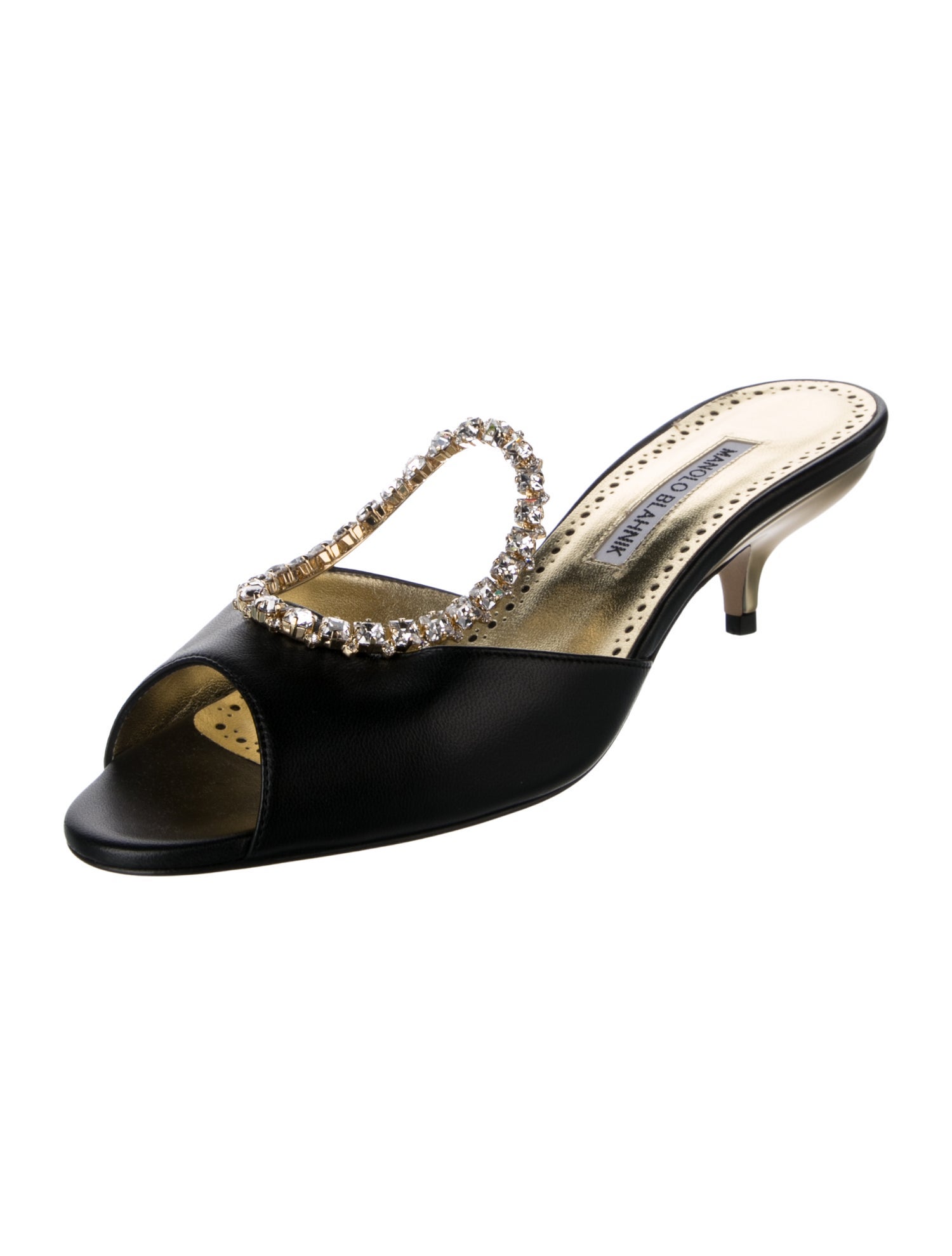 Manolo Blahnik Satin Crystal Embellishments Mules
