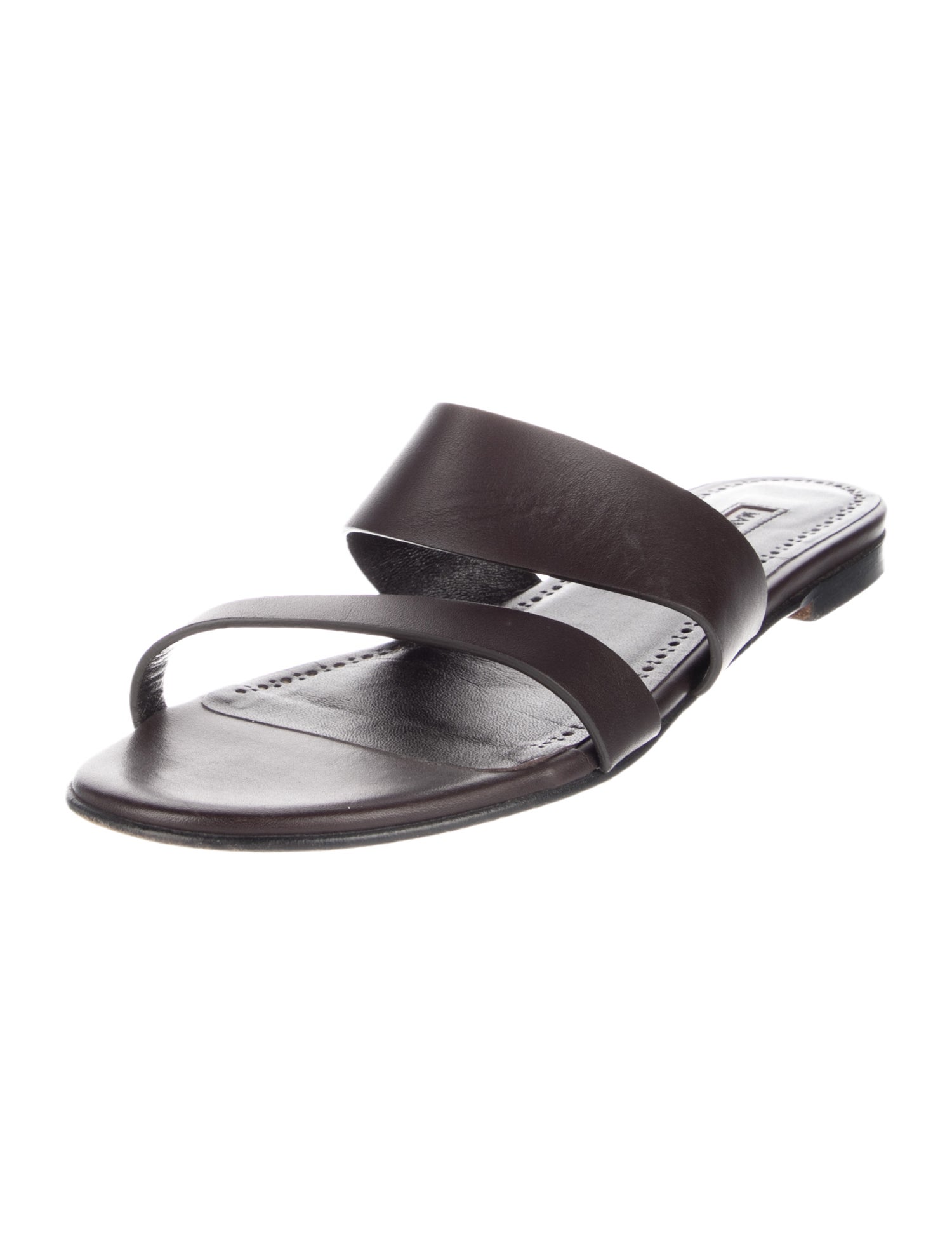 Manolo Blahnik Leather Lasercut Accents Slides