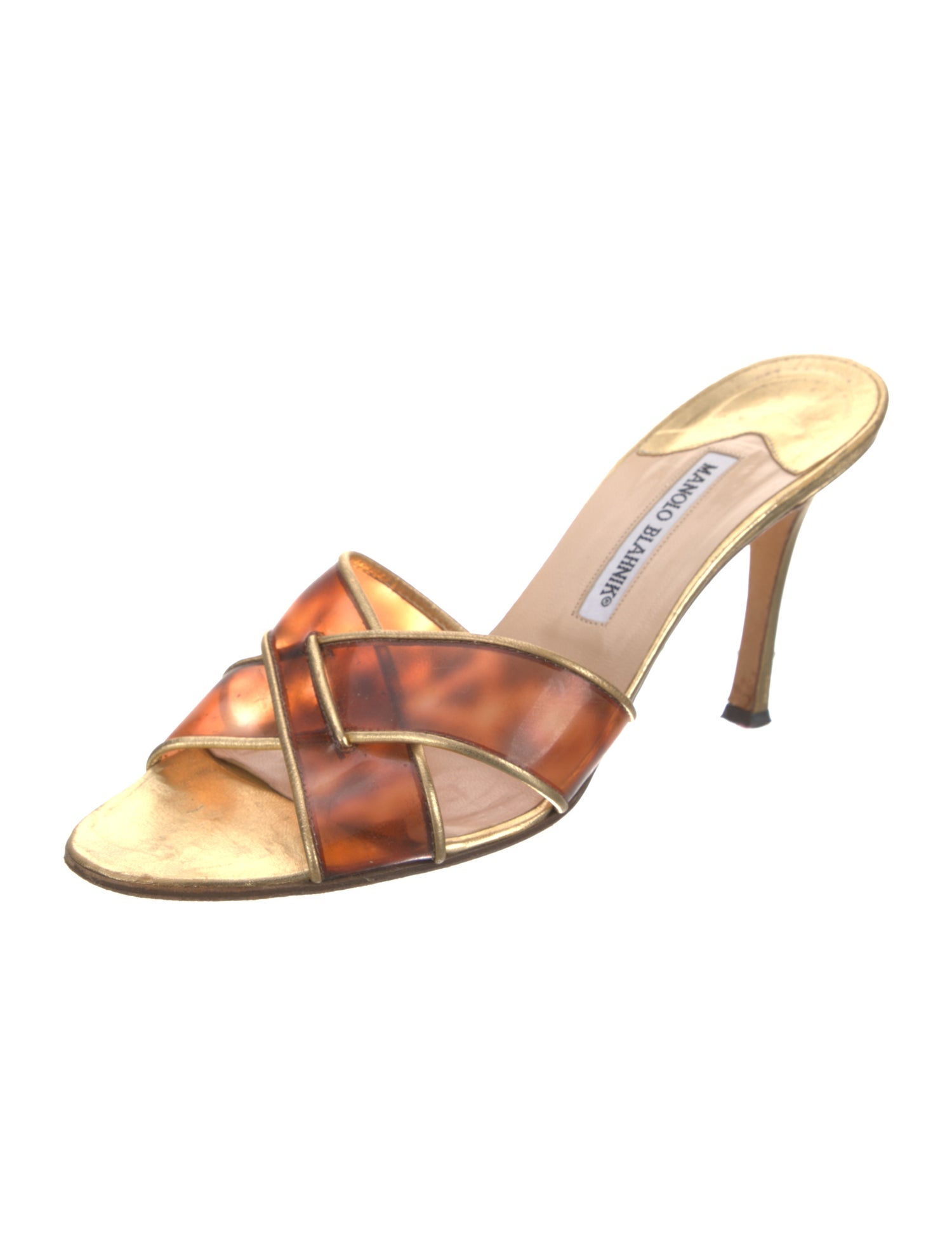 Manolo Blahnik Leather Printed Slides
