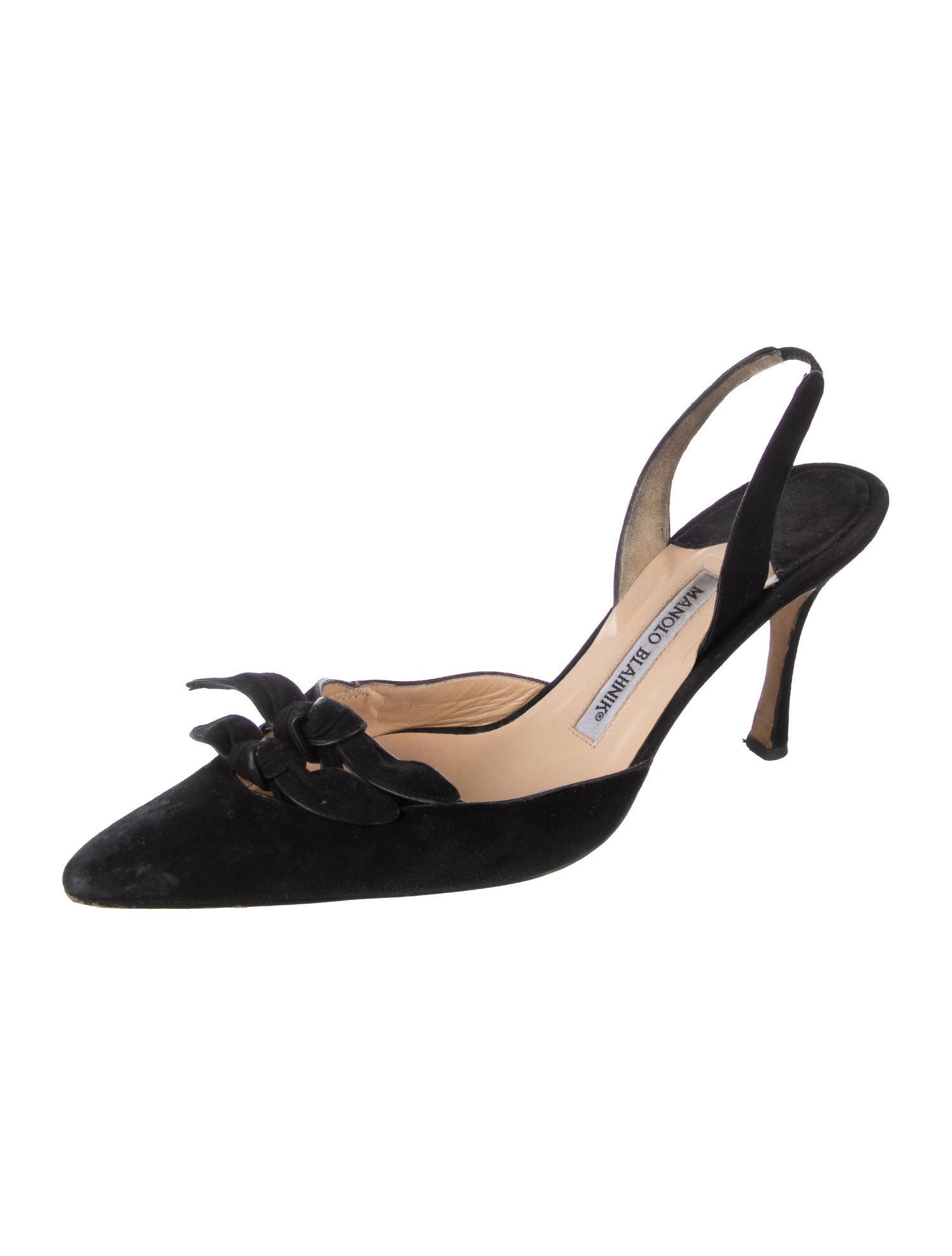 Manolo Blahnik Suede Bow Accents Slingback Pumps