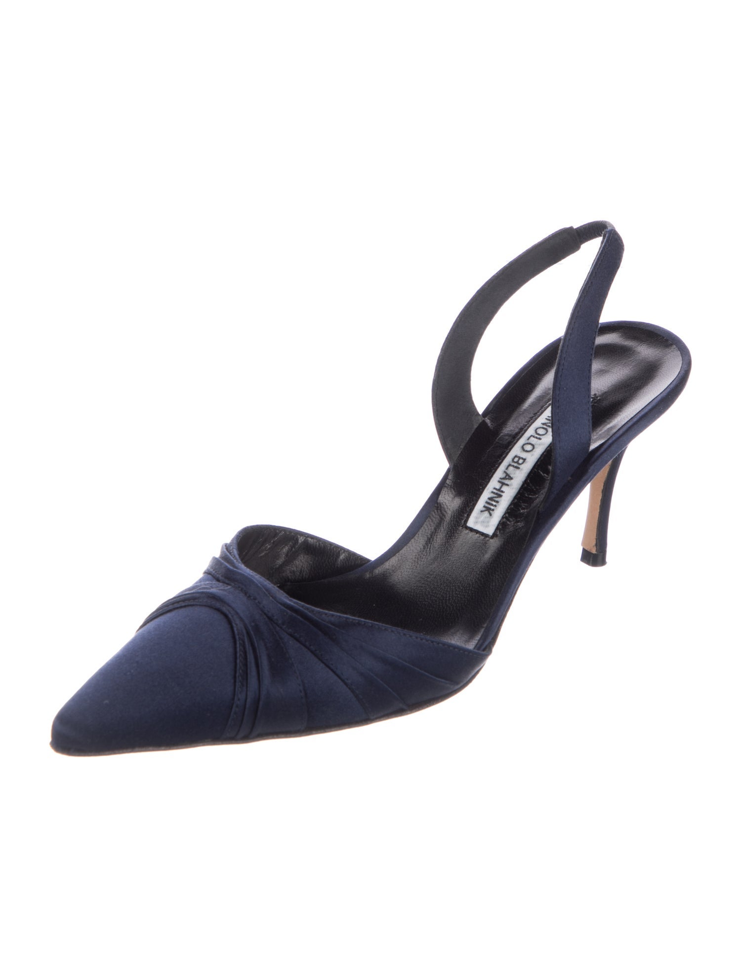 Manolo Blahnik Satin Pleated Accents Slingback Pumps