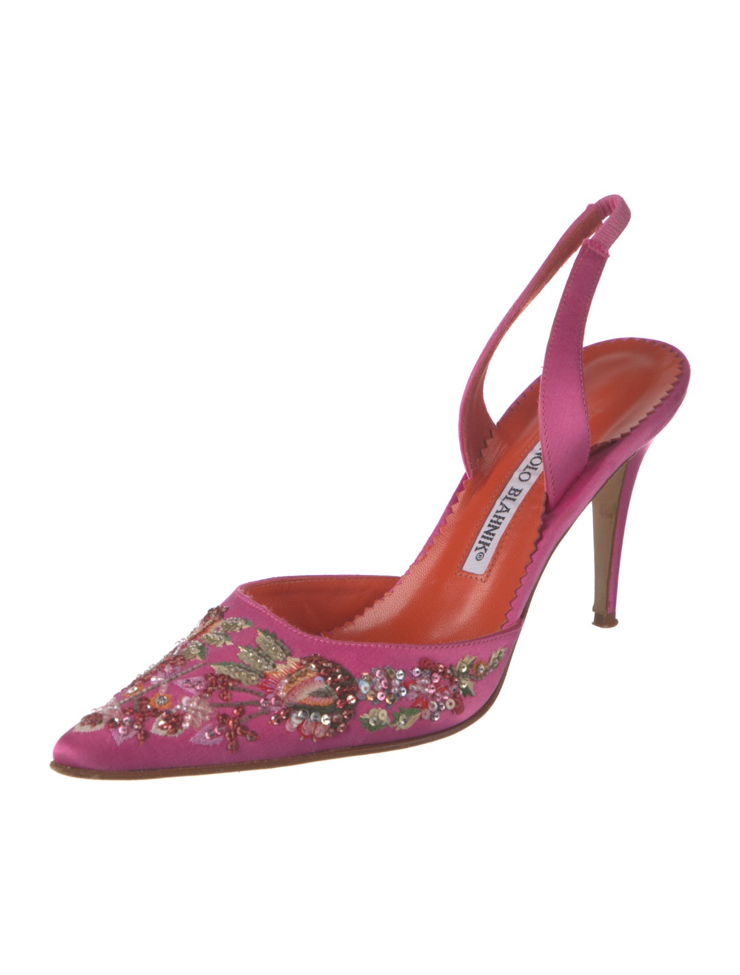 Manolo Blahnik Satin Patterned Slingback Pumps