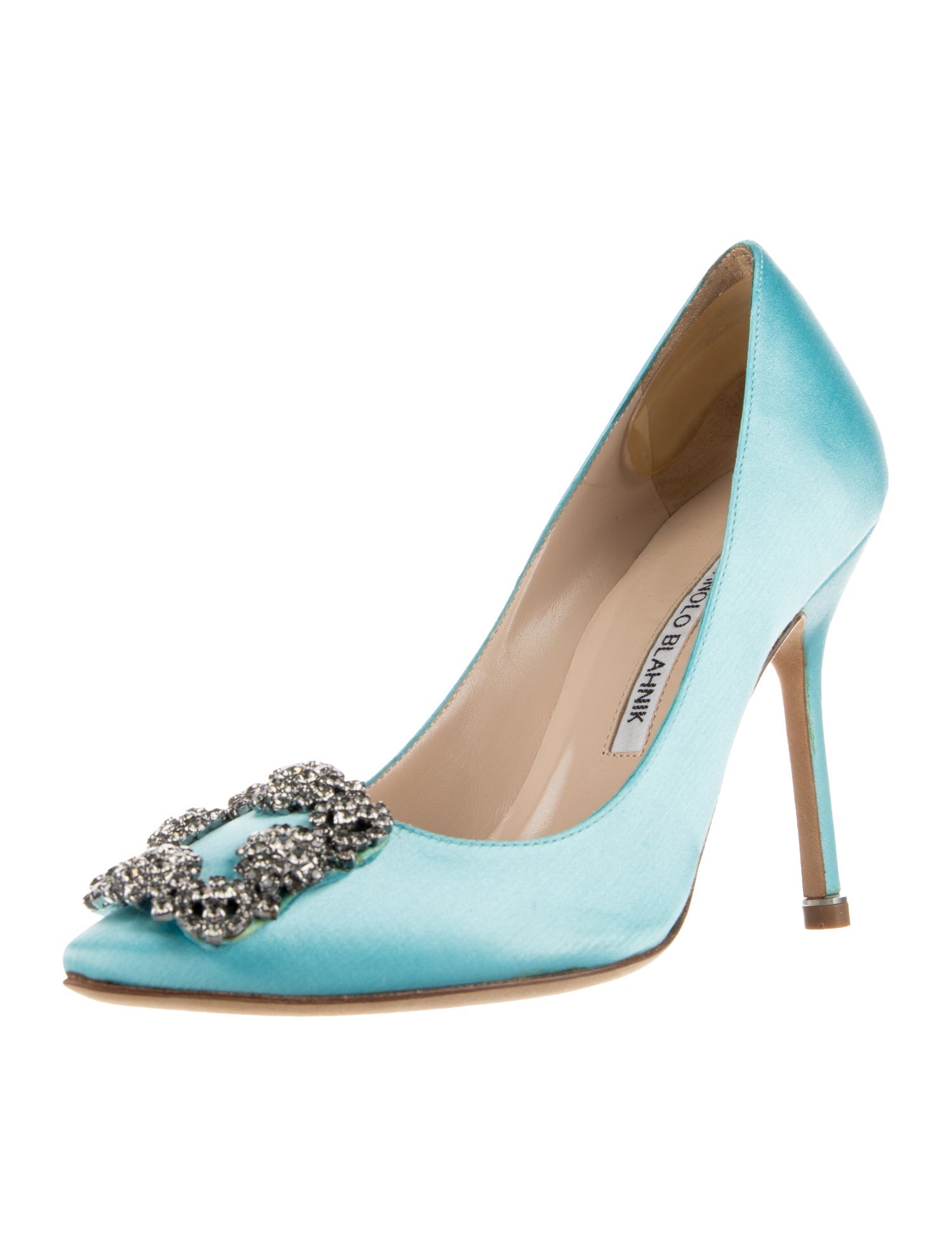 Manolo Blahnik Satin Crystal Embellishments Pumps