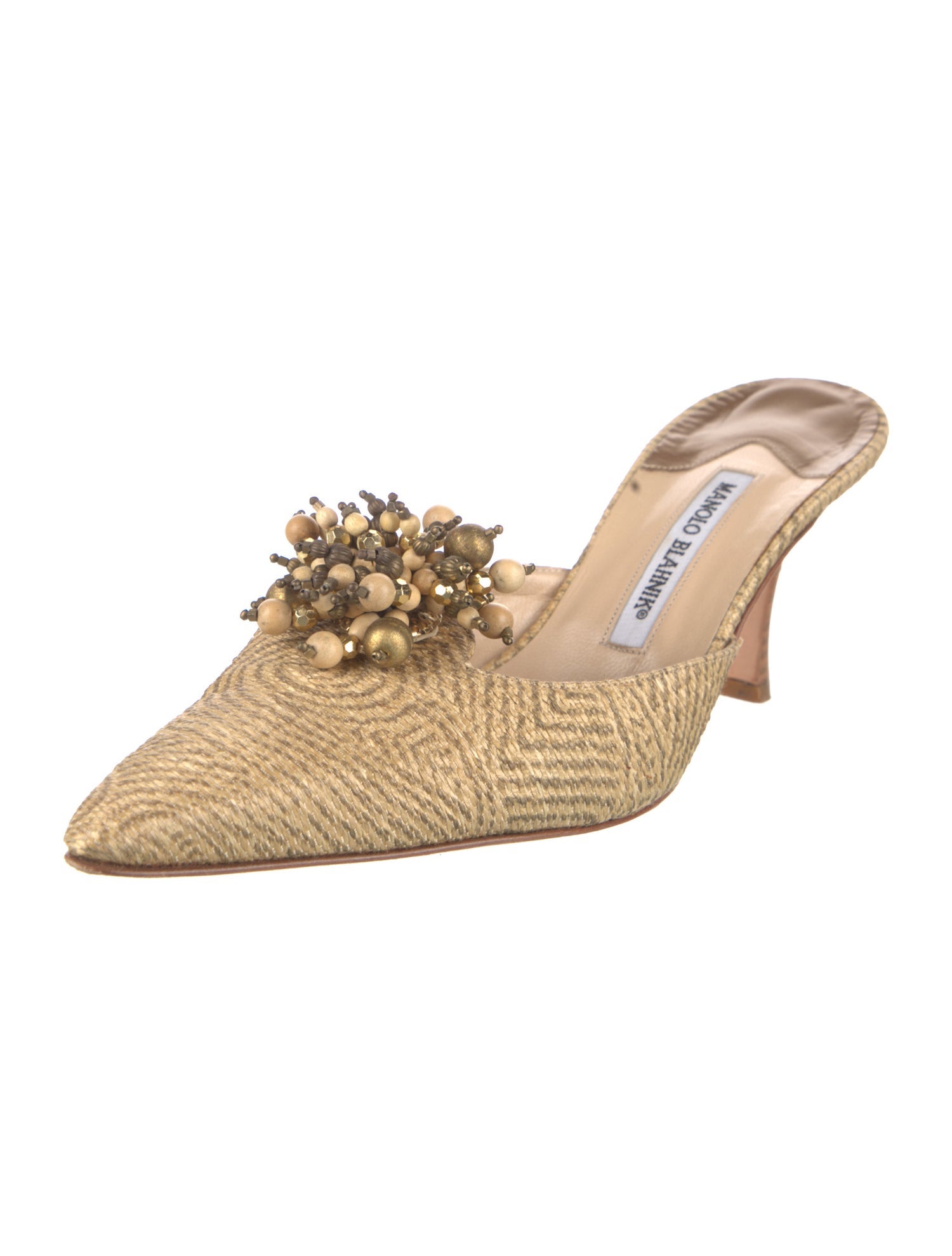 Manolo Blahnik Raffia Tweed Pattern Mules