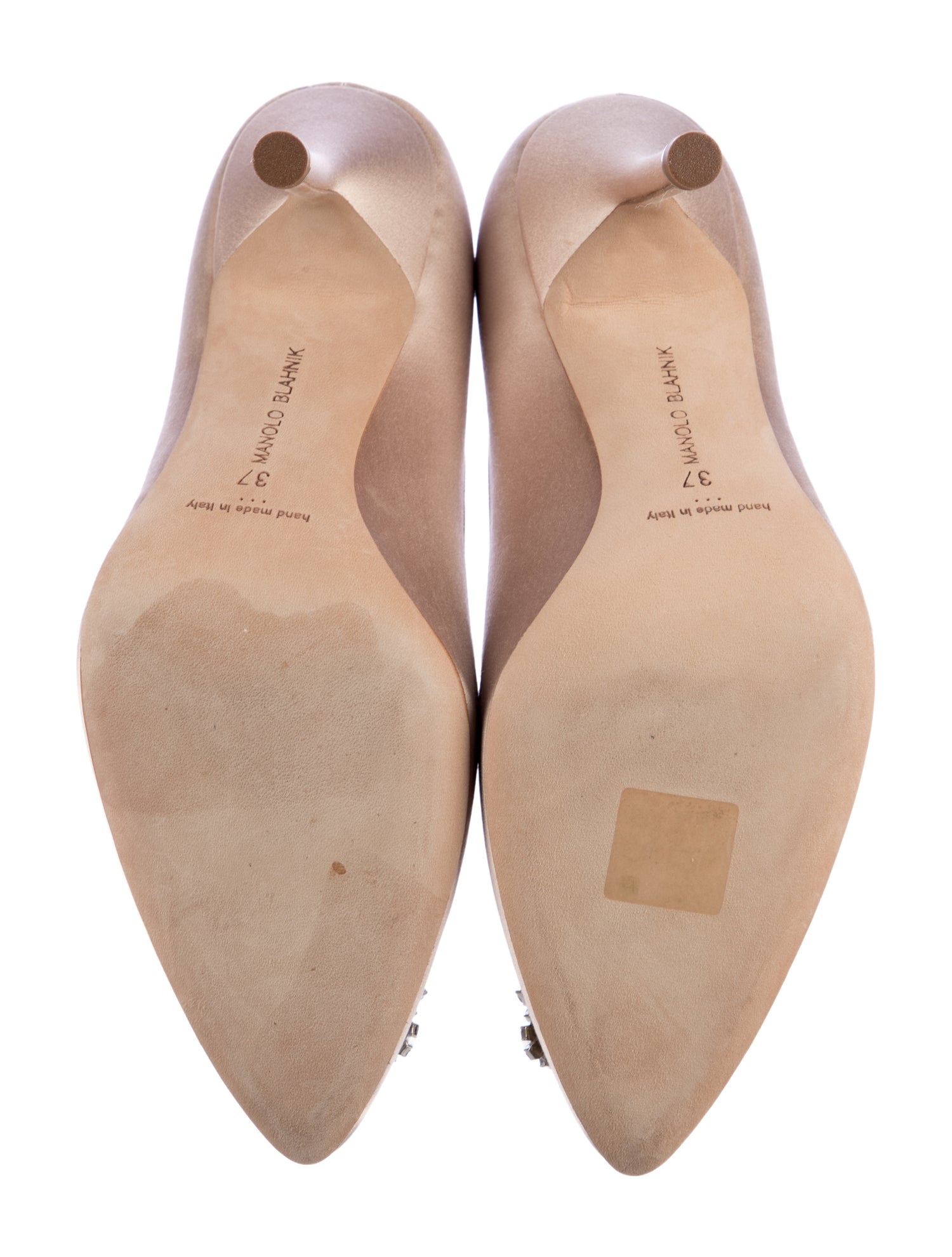 Manolo Blahnik Satin Crystal Embellishments Pumps - Neutrals Pumps