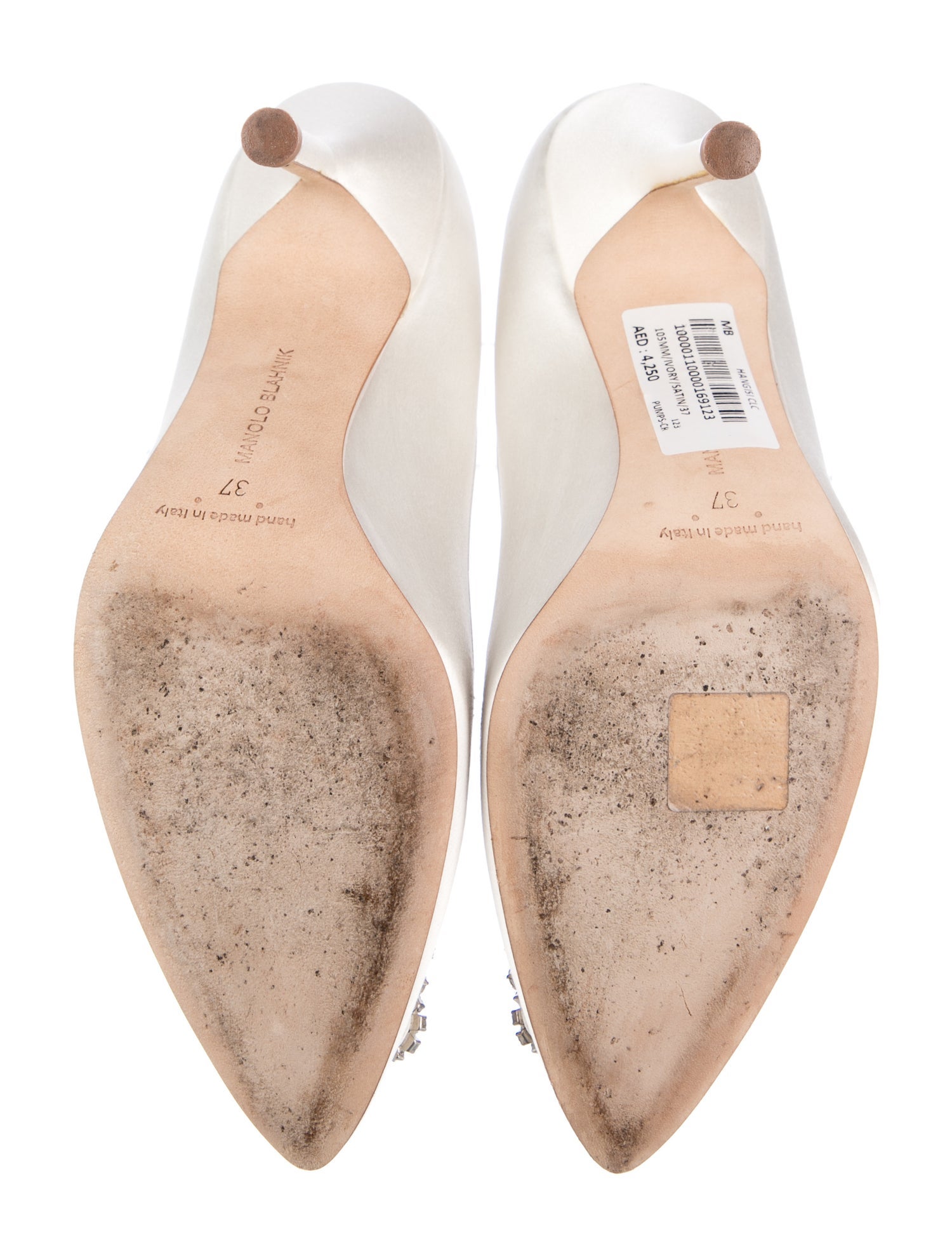 Manolo Blahnik Satin Crystal Embellishments Pumps - White Pumps