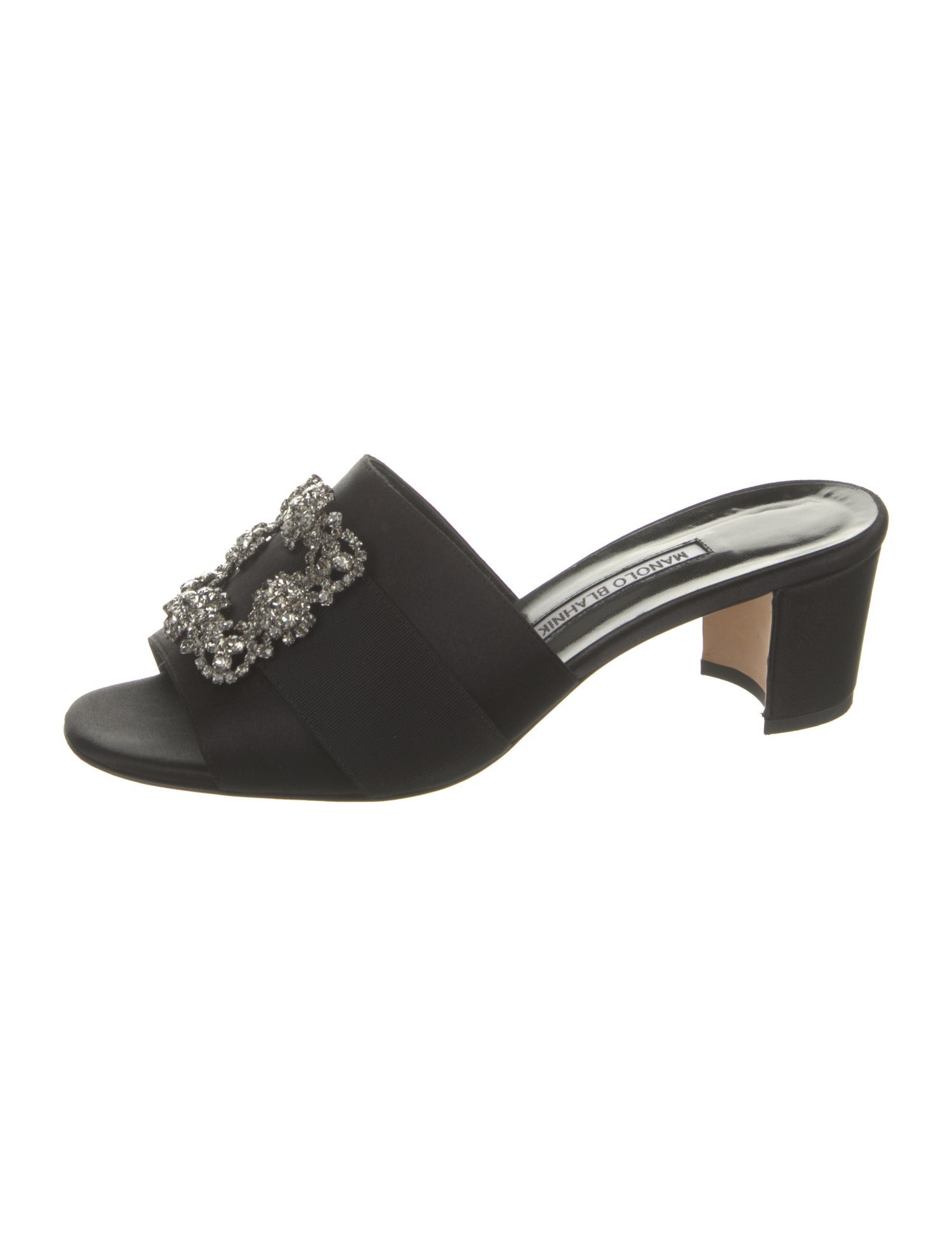 Manolo Blahnik Satin Crystal Embellishments Sandals - Black