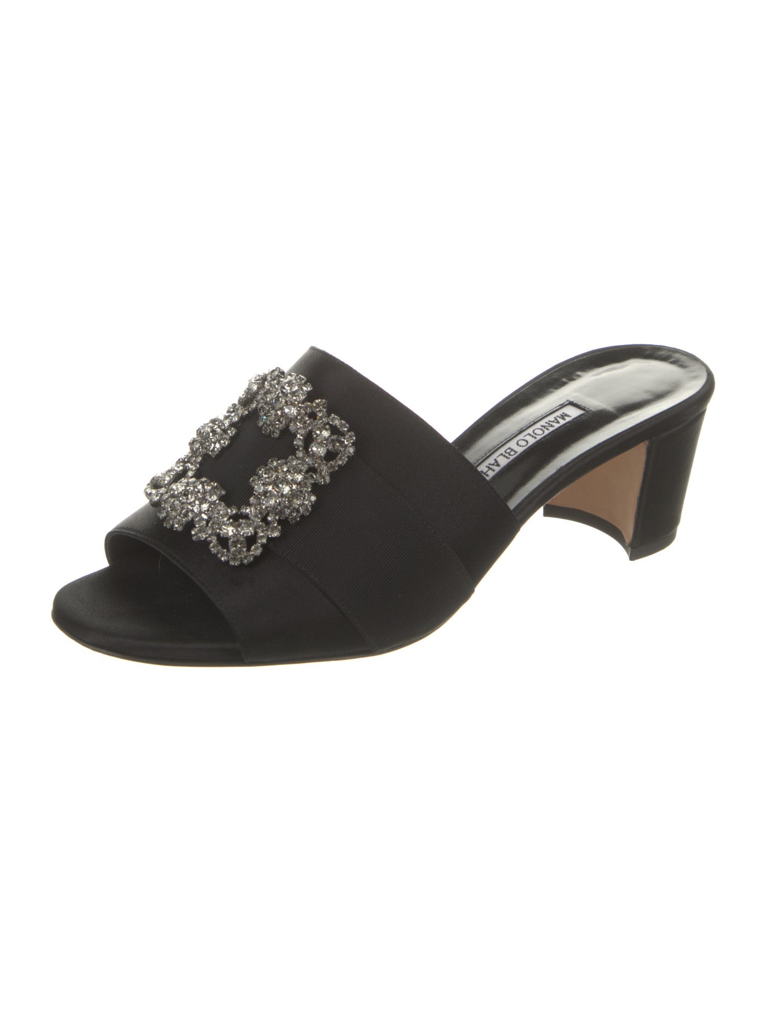 Manolo Blahnik Satin Crystal Embellishments Sandals - Black