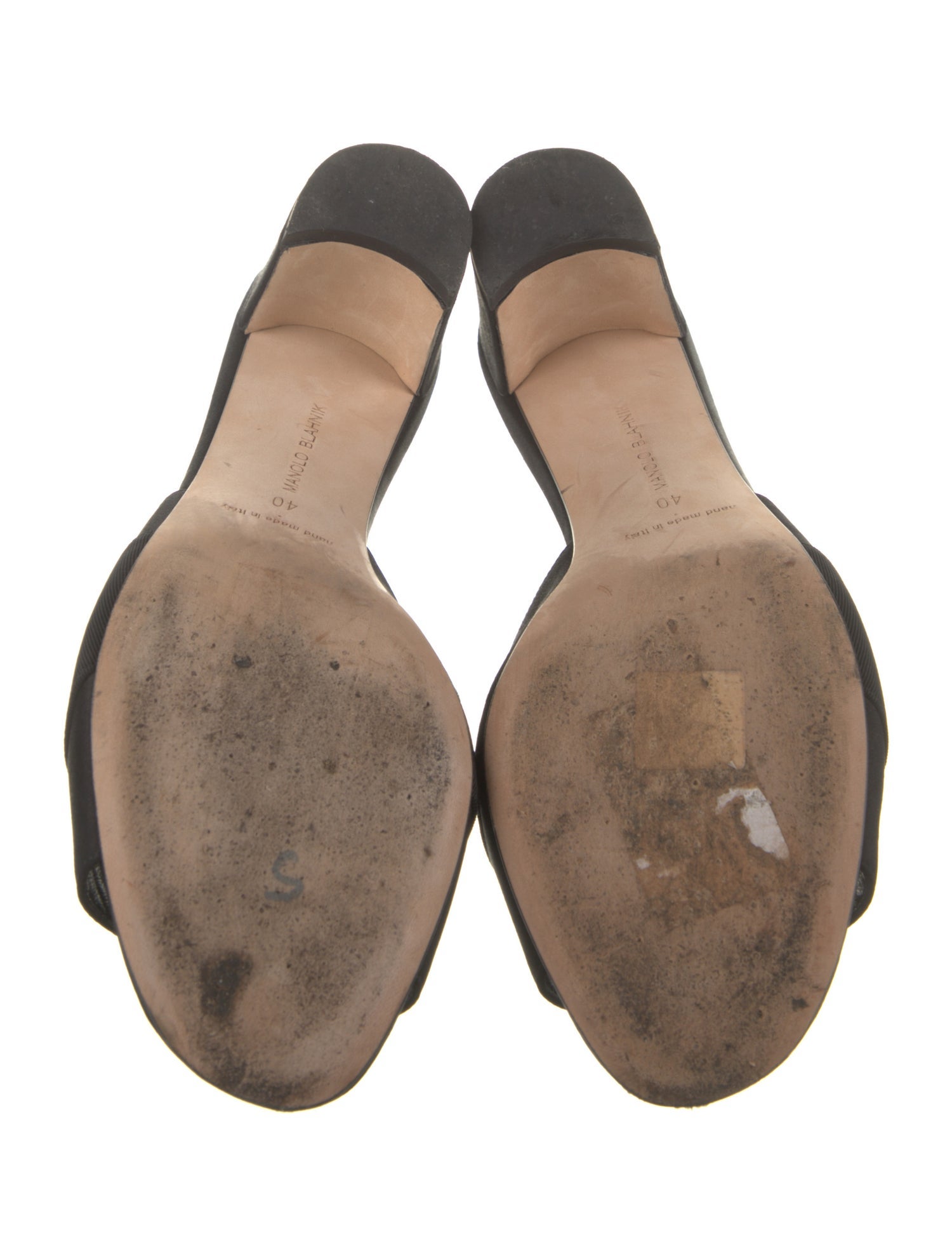 Manolo Blahnik Satin Crystal Embellishments Sandals - Black
