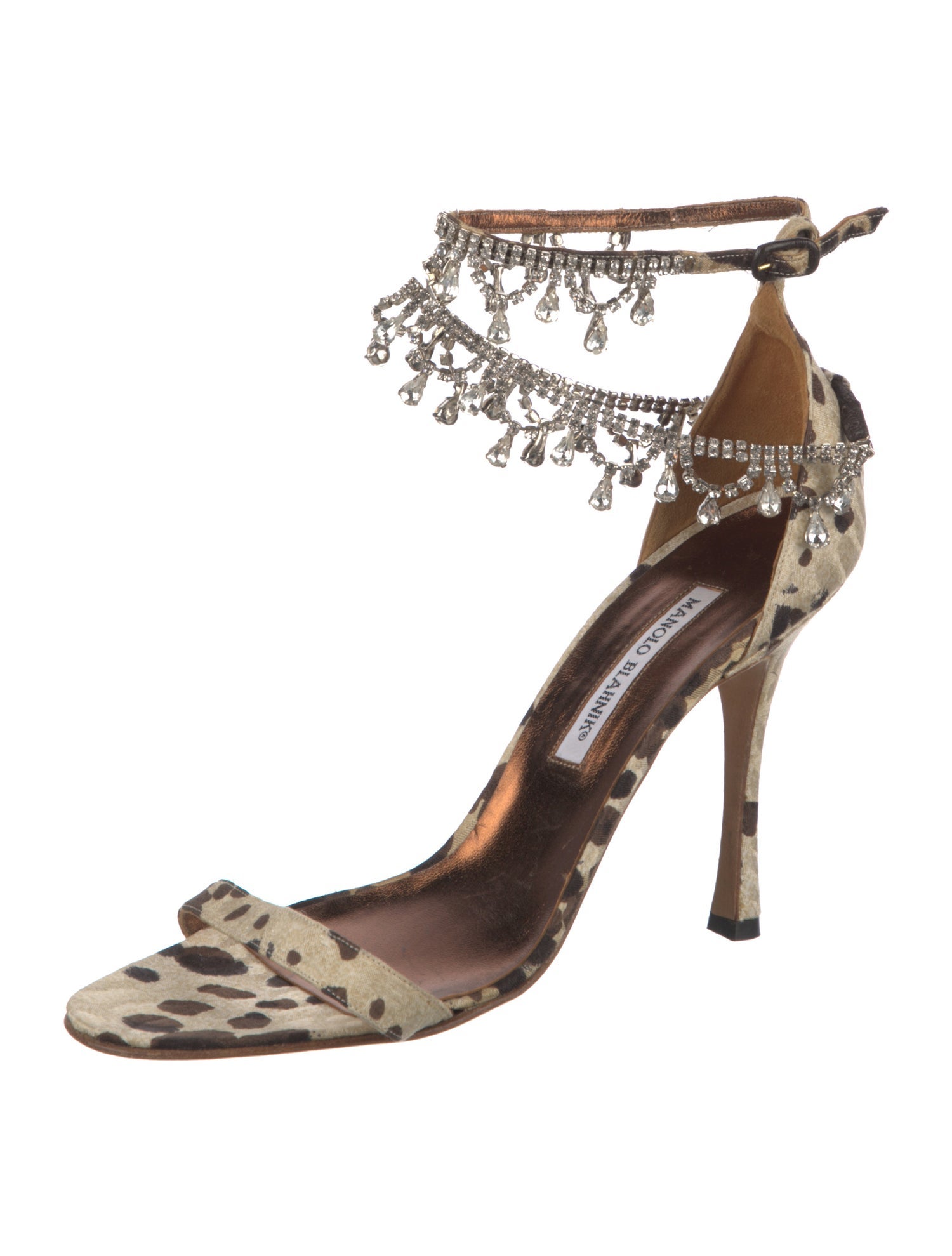 Manolo Blahnik Animal Print Crystal Embellishments Sandals