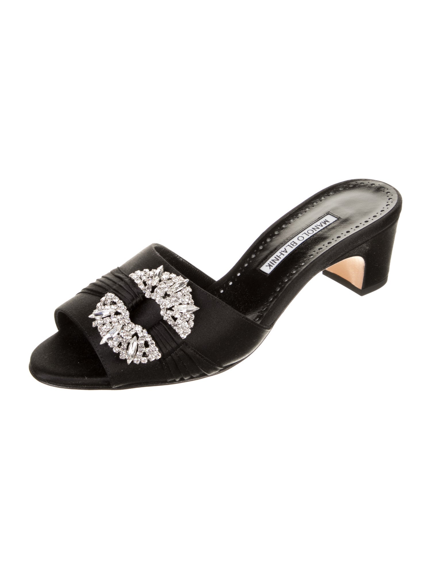 Manolo Blahnik Satin Crystal Embellishments Sandals