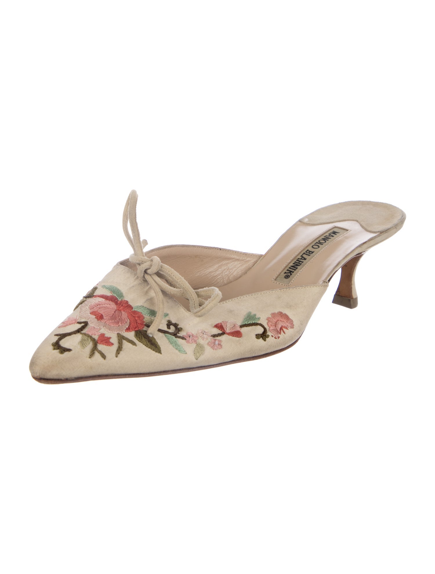 Manolo Blahnik Floral Print Embroidered Accent Mules