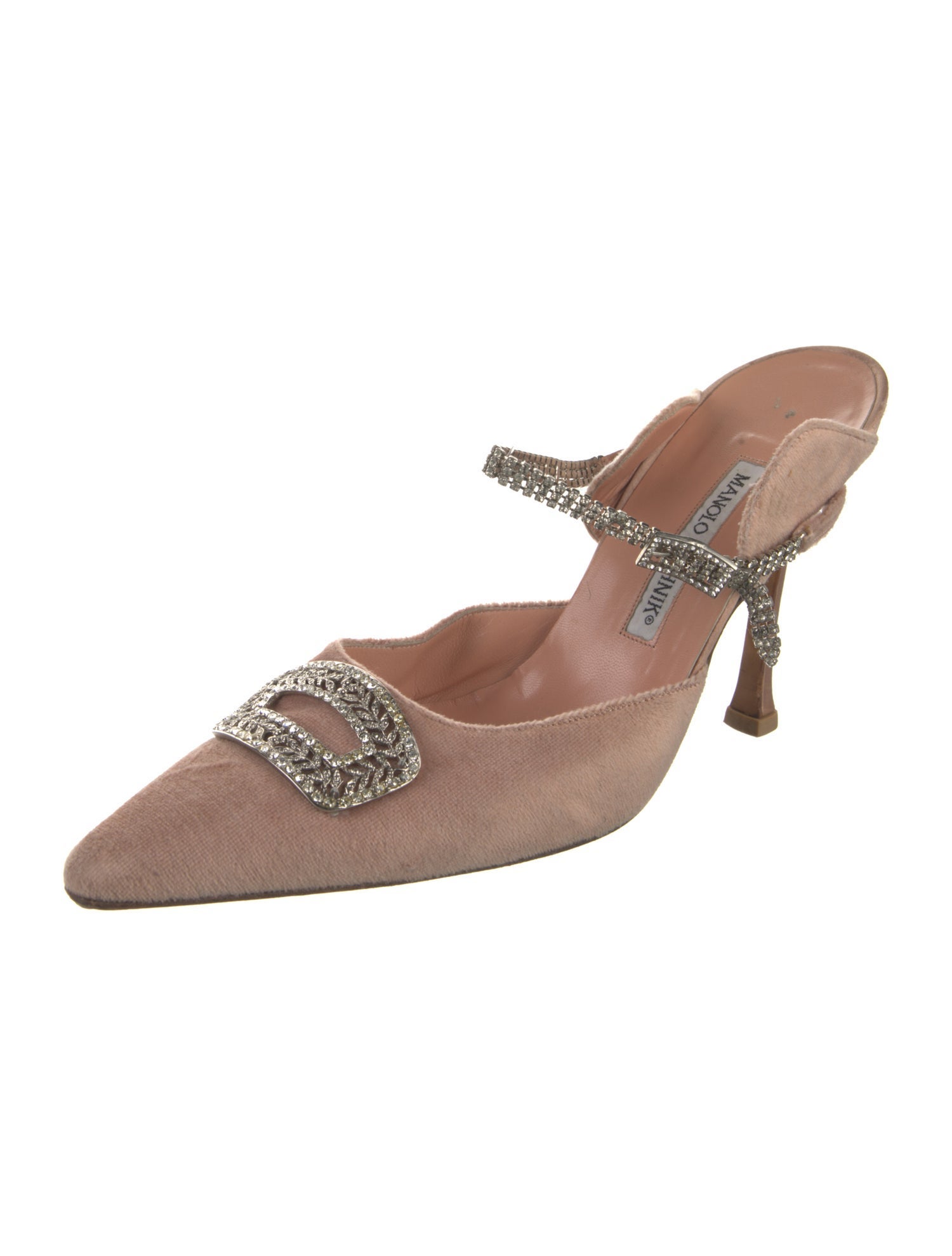 Manolo Blahnik Velvet Crystal Embellishments Mules