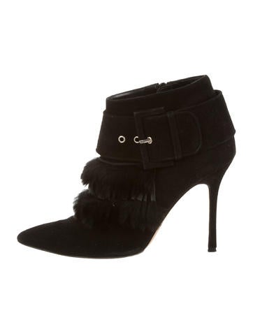Manolo Blahnik Fur Pointed-Toe Booties