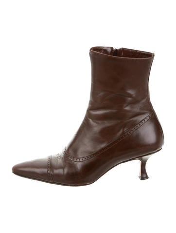Manolo Blahnik Leather Perforated Ankle Boots