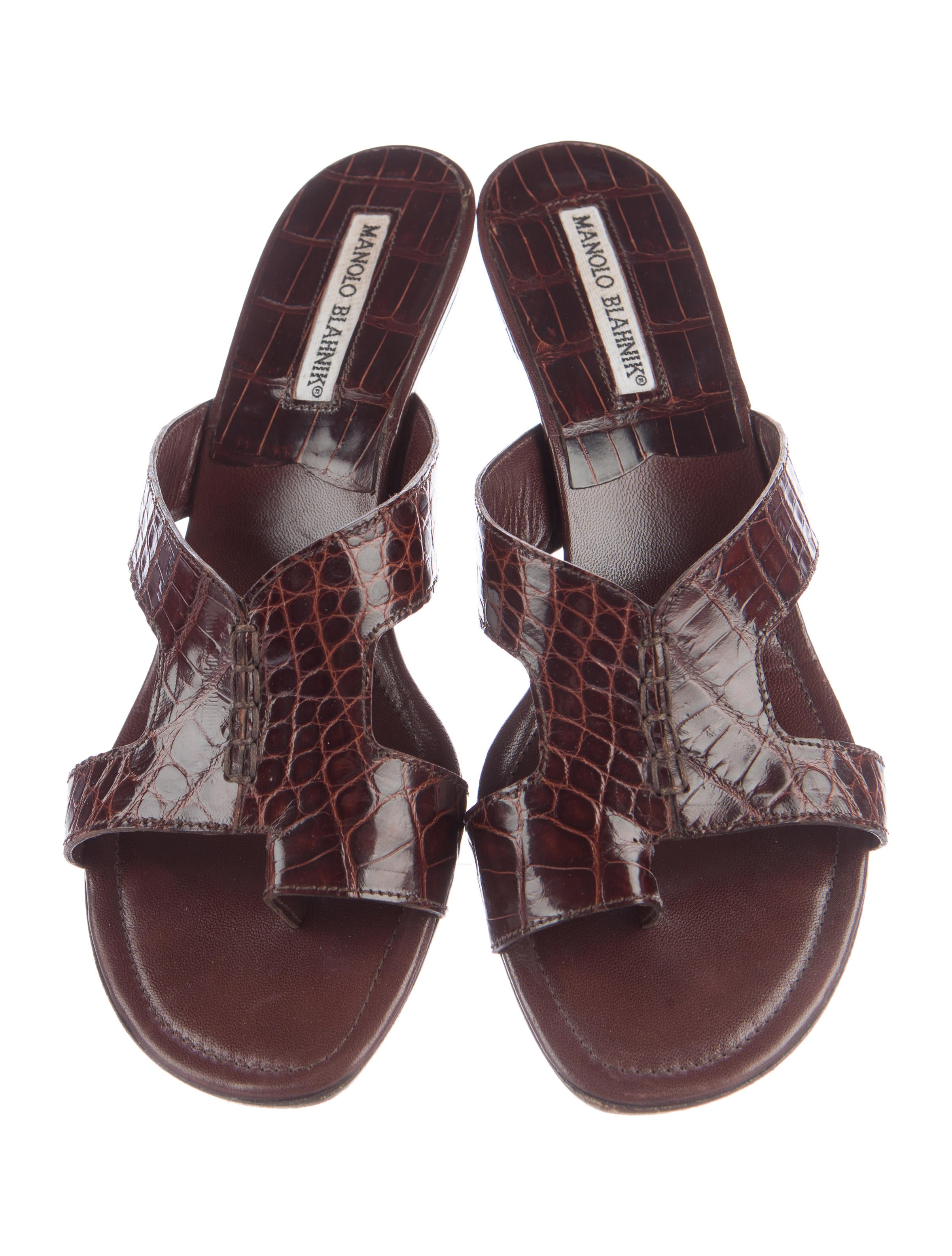 Manolo Blahnik Crocodile Slide Sandals Shoes MOO57903 The RealReal