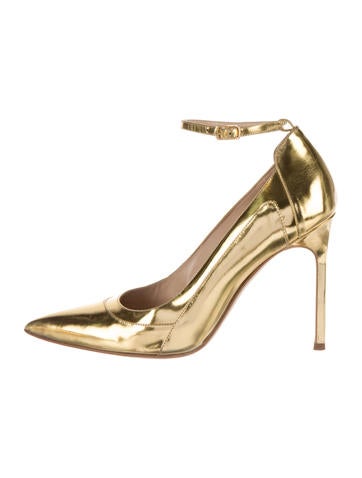Manolo Blahnik Metallic Ankle Strap Pumps