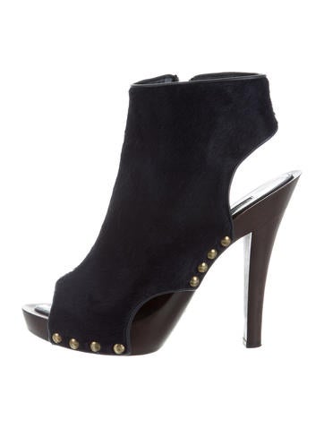 Manolo Blahnik Ponyhair Peep-Toe Ankle Boots