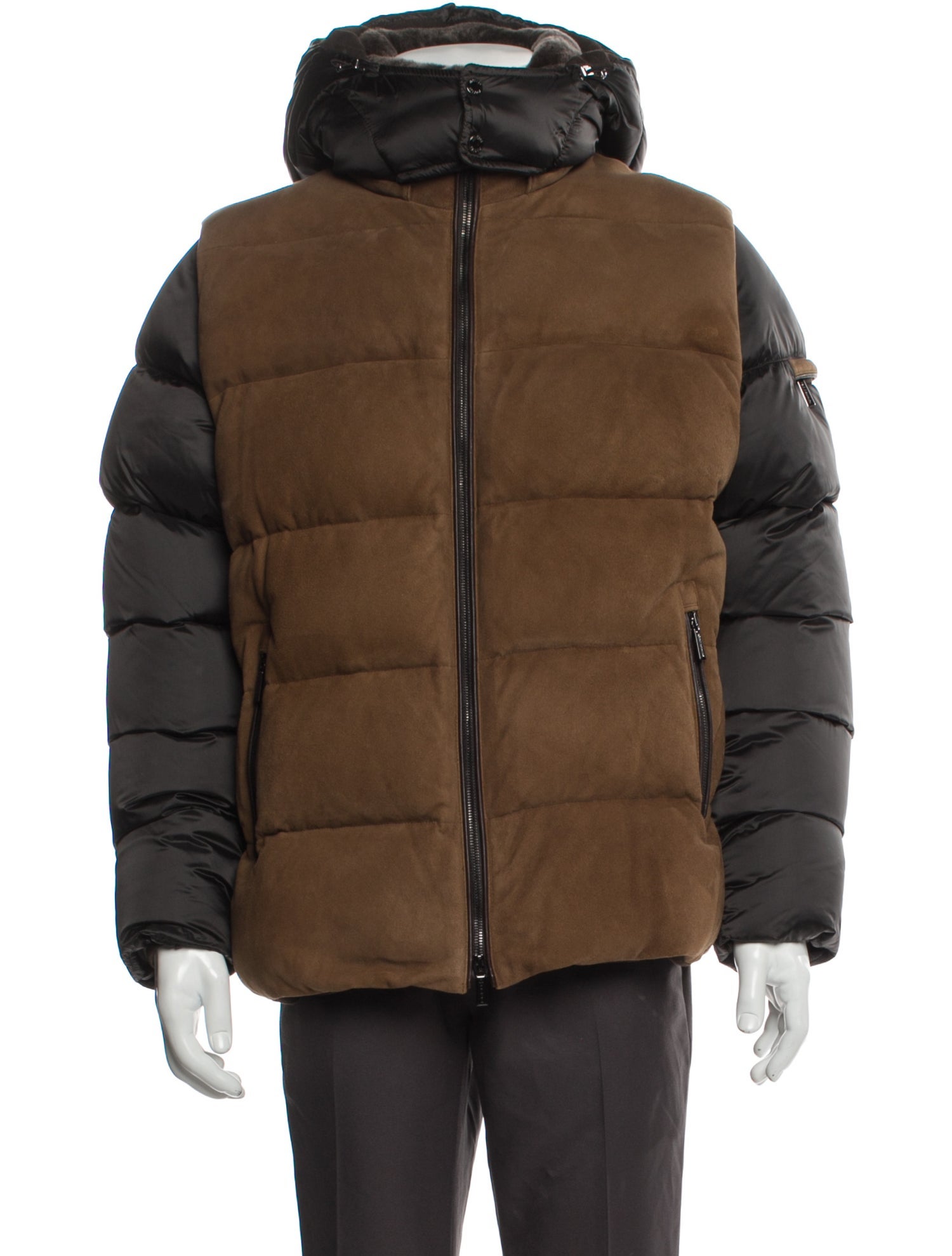 MooRER Leather Colorblock Pattern Puffer Coat