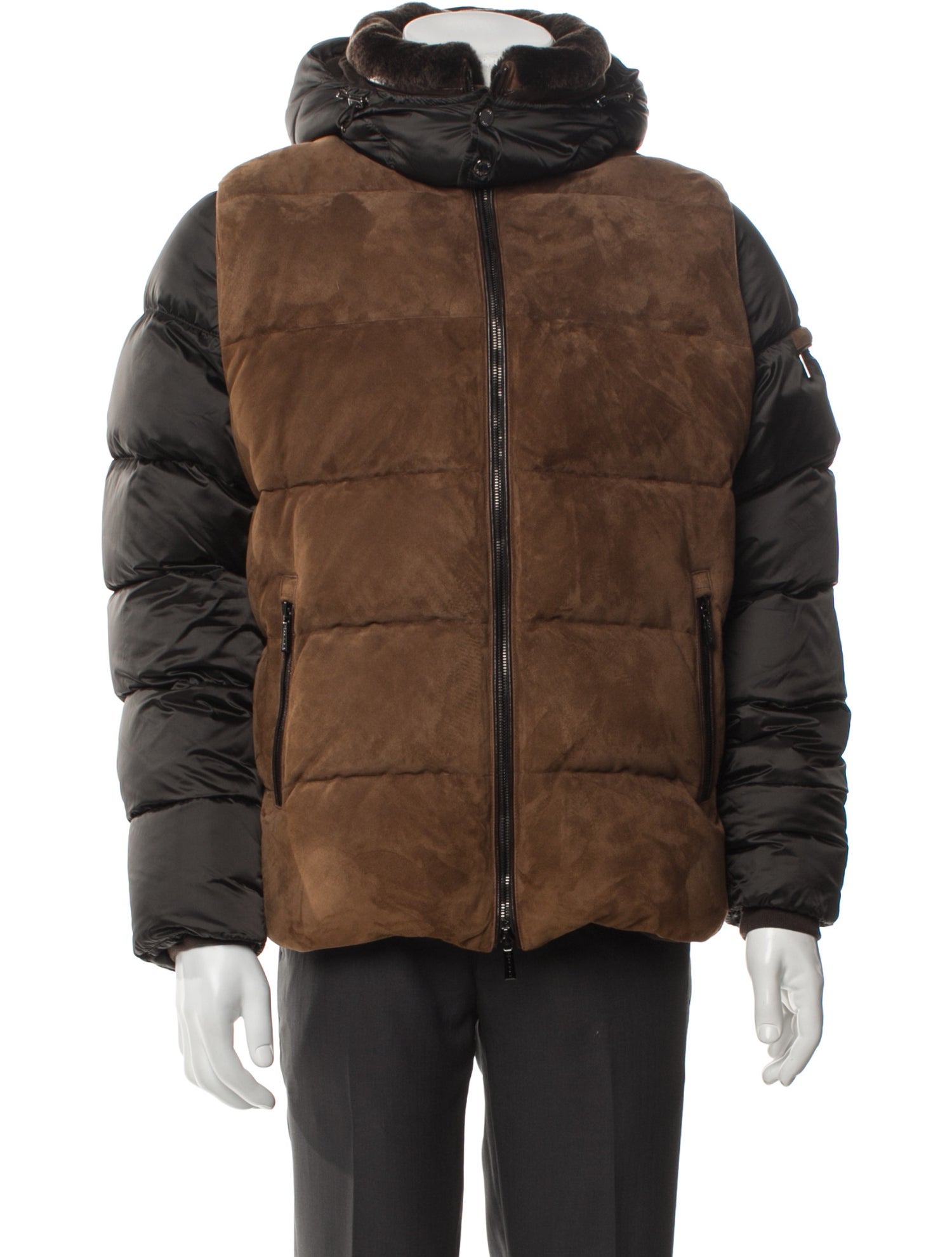 MooRER Leather Colorblock Pattern Puffer Coat