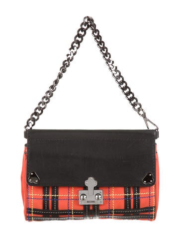 Moschino Suede & Leather Plaid Handle Bag