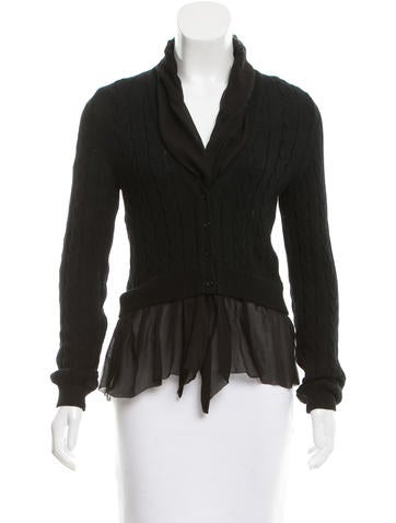 Moschino Silk-Paneled Cable Knit Cardigan