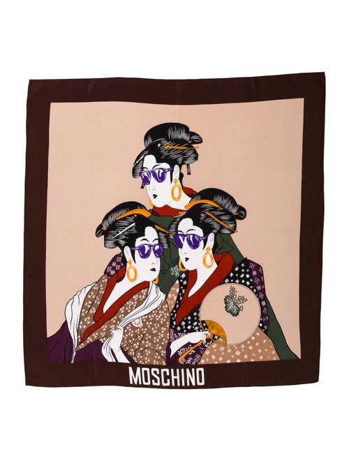 Moschino Silk Printed Scarf Brown