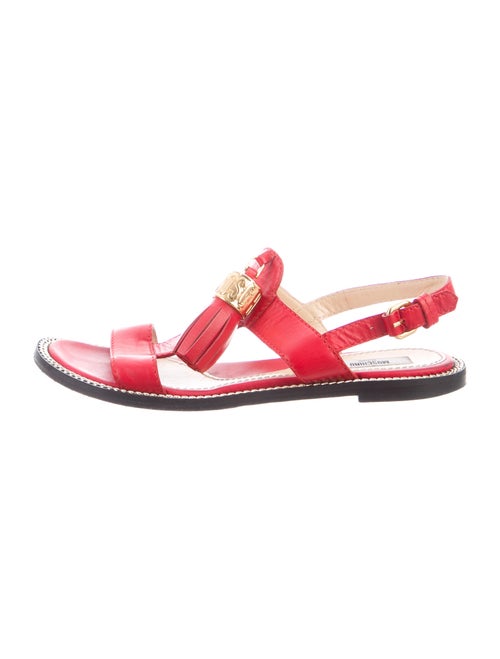 Moschino Leather Tassel Accents T-Strap Sandals Re