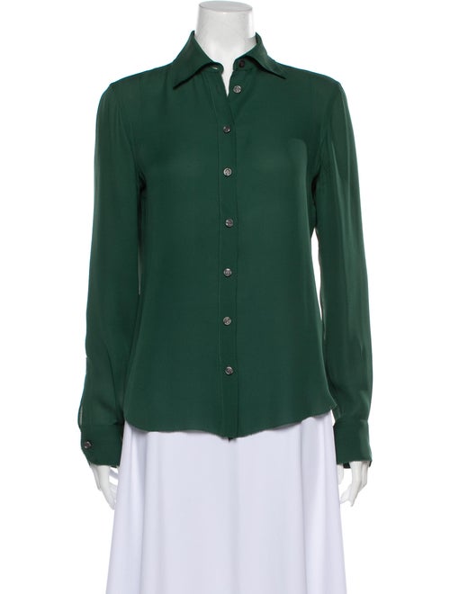 Moschino Silk Long Sleeve Button-Up Top Green
