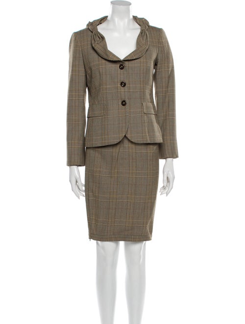 Moschino Plaid Print Skirt Suit Brown