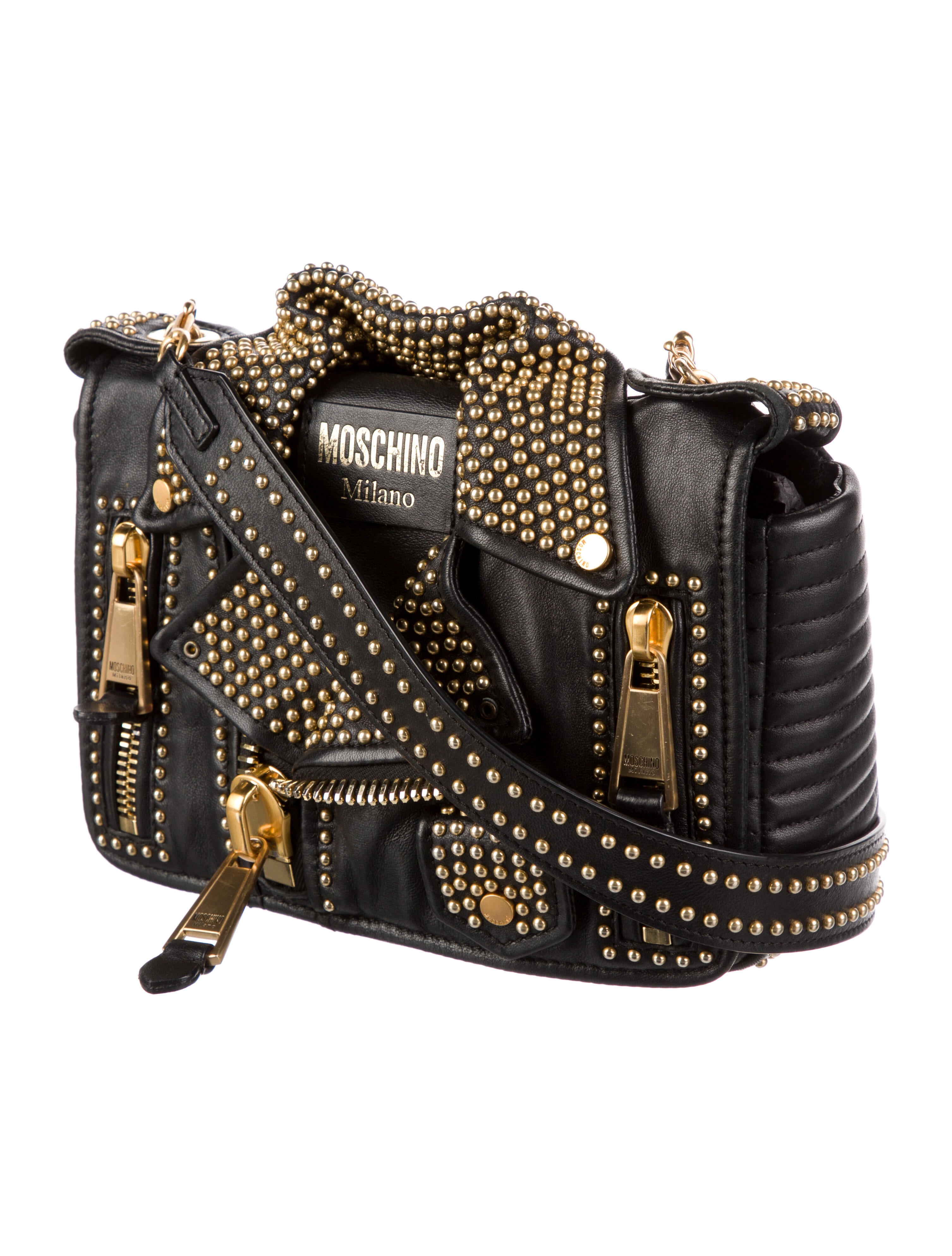 Moschino Leather Studded Biker Jacket Crossbody Bag - Black