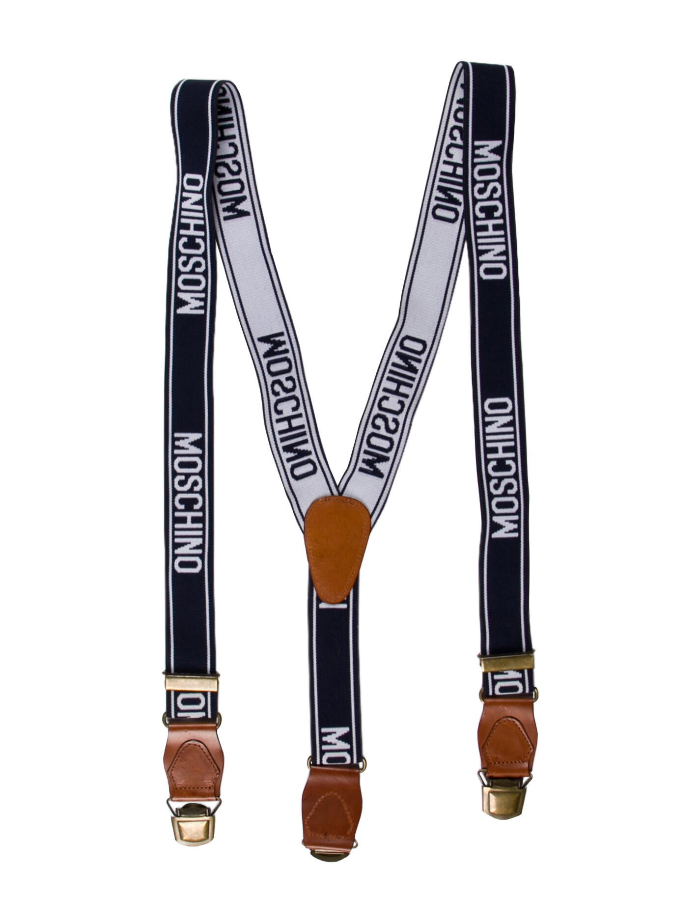 Moschino Leather Logo Suspenders. - Blue Suspenders, Suiting