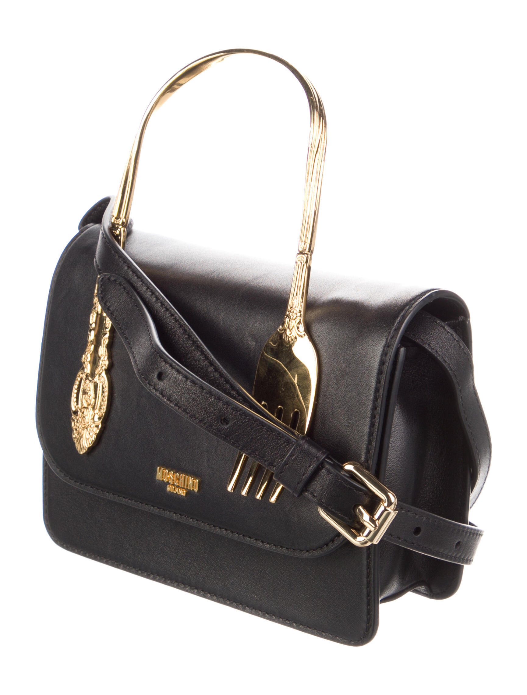 Moschino Leather Fork Crossbody Bag - Black Mini Bags, Handbags