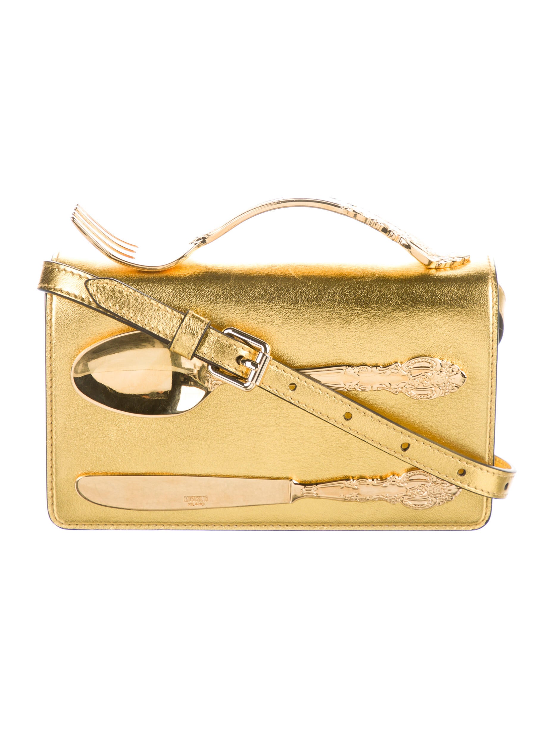 Moschino Metallic Cutlery Crossbody Bag w/ Tags - Gold Crossbody