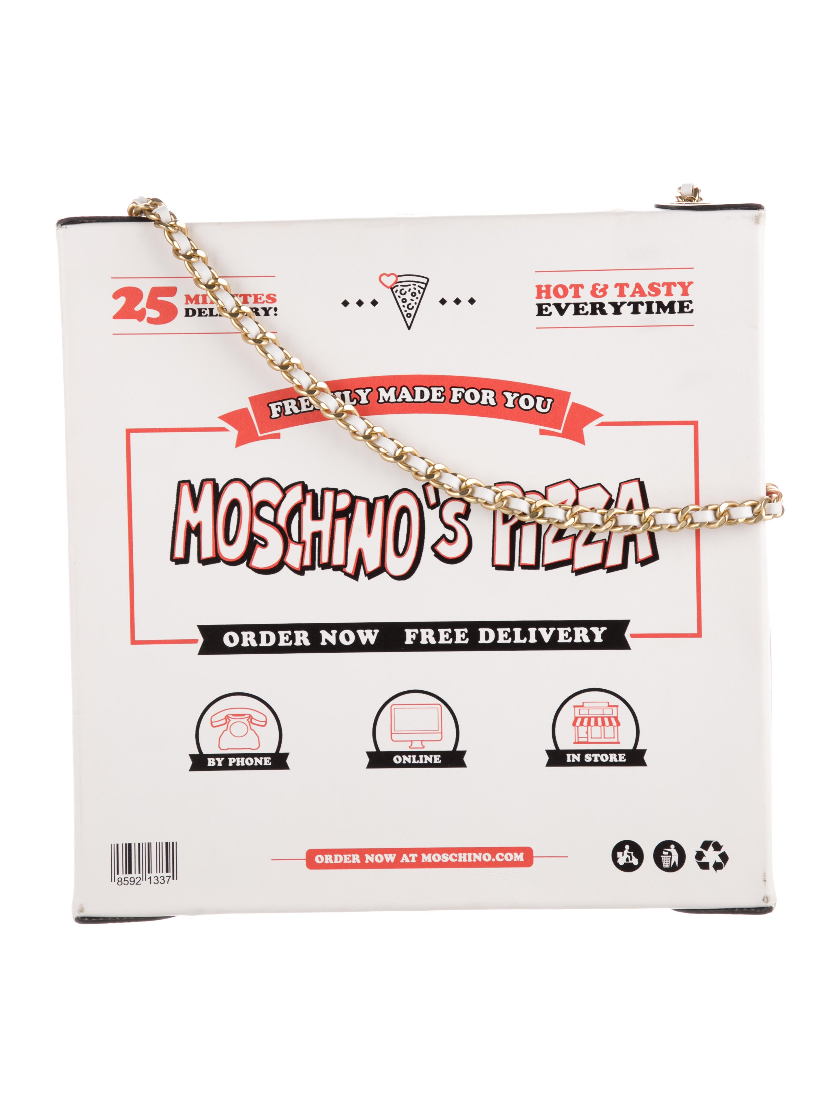 Moschino Leather Pizza Box Crossbody Bag - White Crossbody Bags