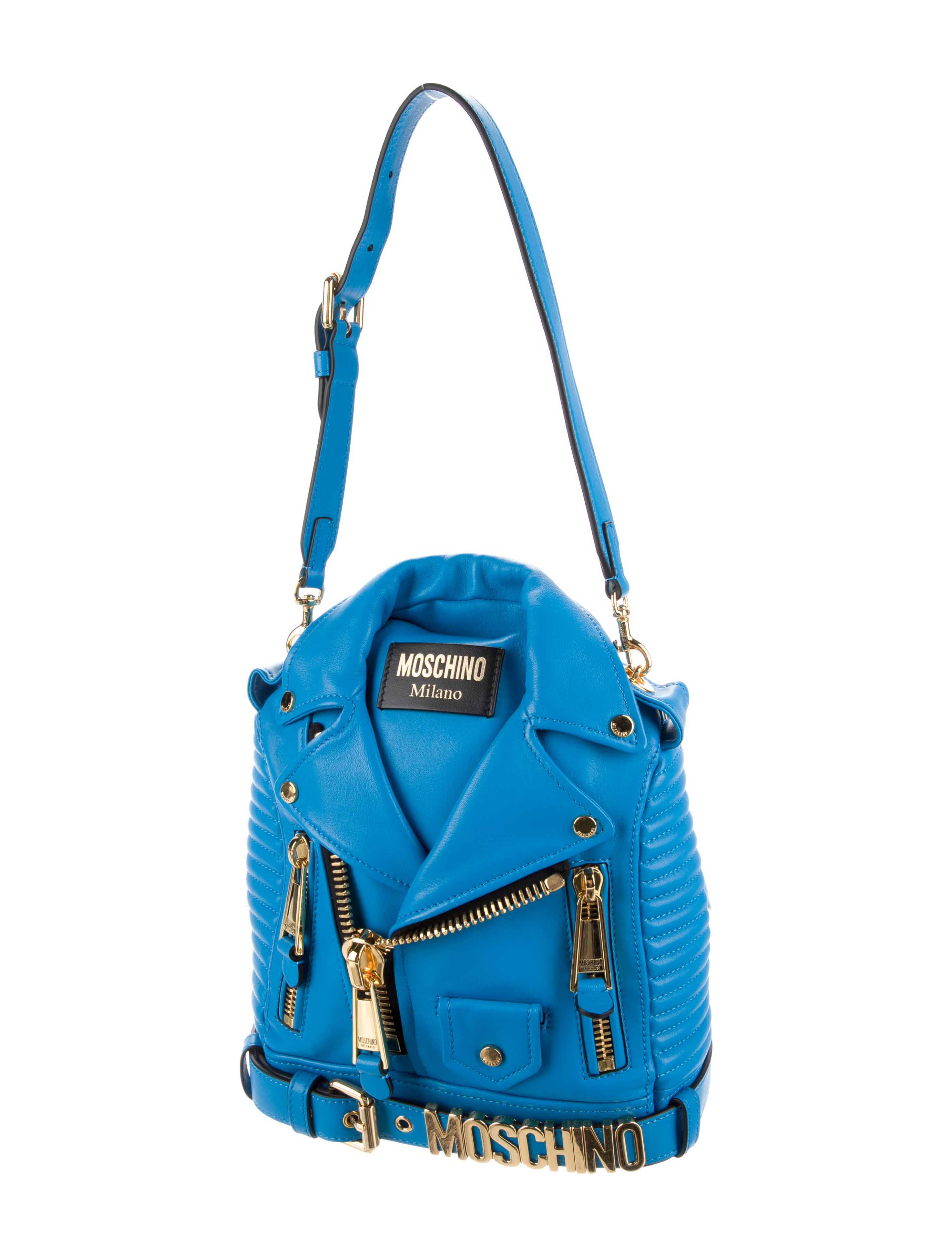 Moschino Leather Jacket Backpack Blue Backpacks, Handbags MOS65359