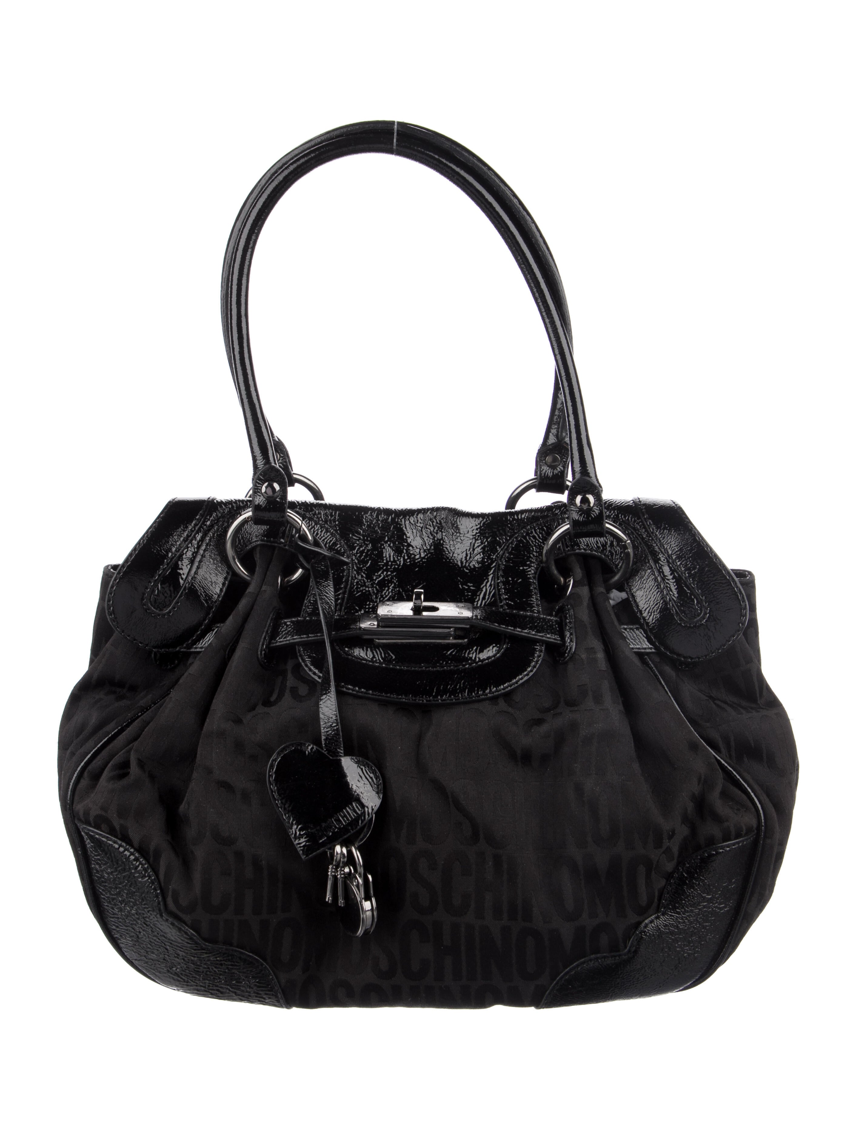 Moschino Patent Leather Trimmed Nylon Shoulder Bag Black Shoulder