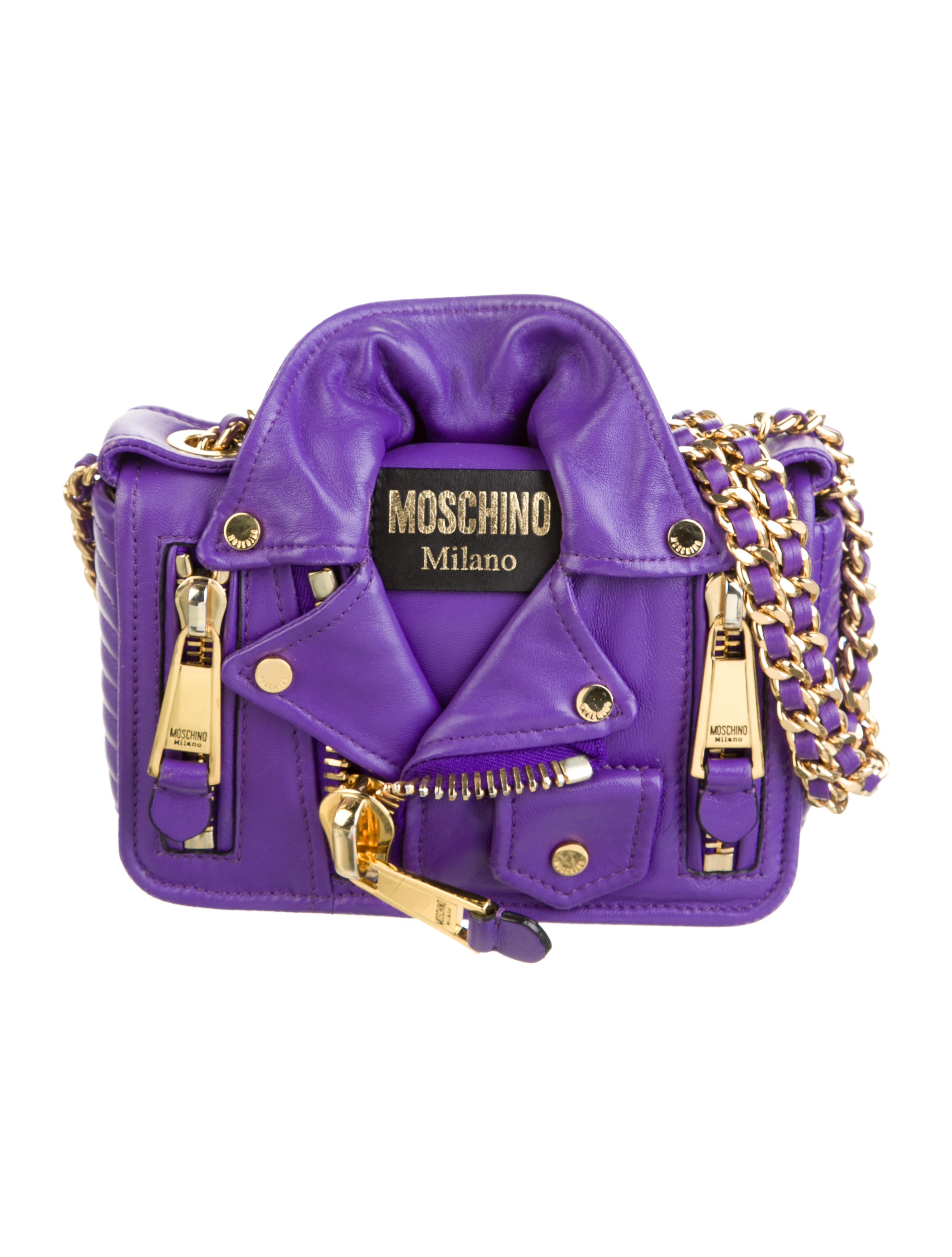 Moschino Biker Jacket Leather Crossbody Purple Crossbody Bags