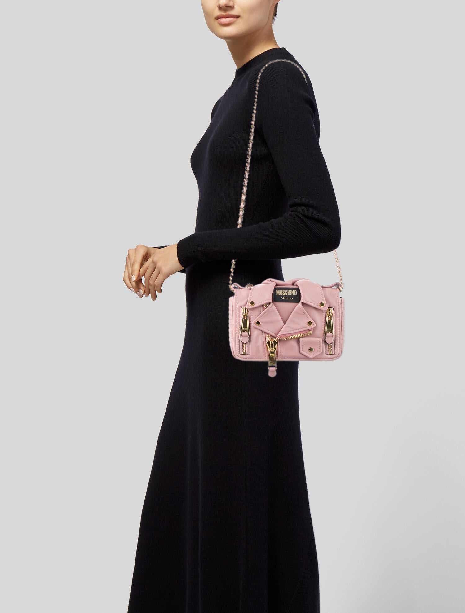 Moschino Biker Jacket Chain-Link Shoulder Bag - Pink Shoulder Bags