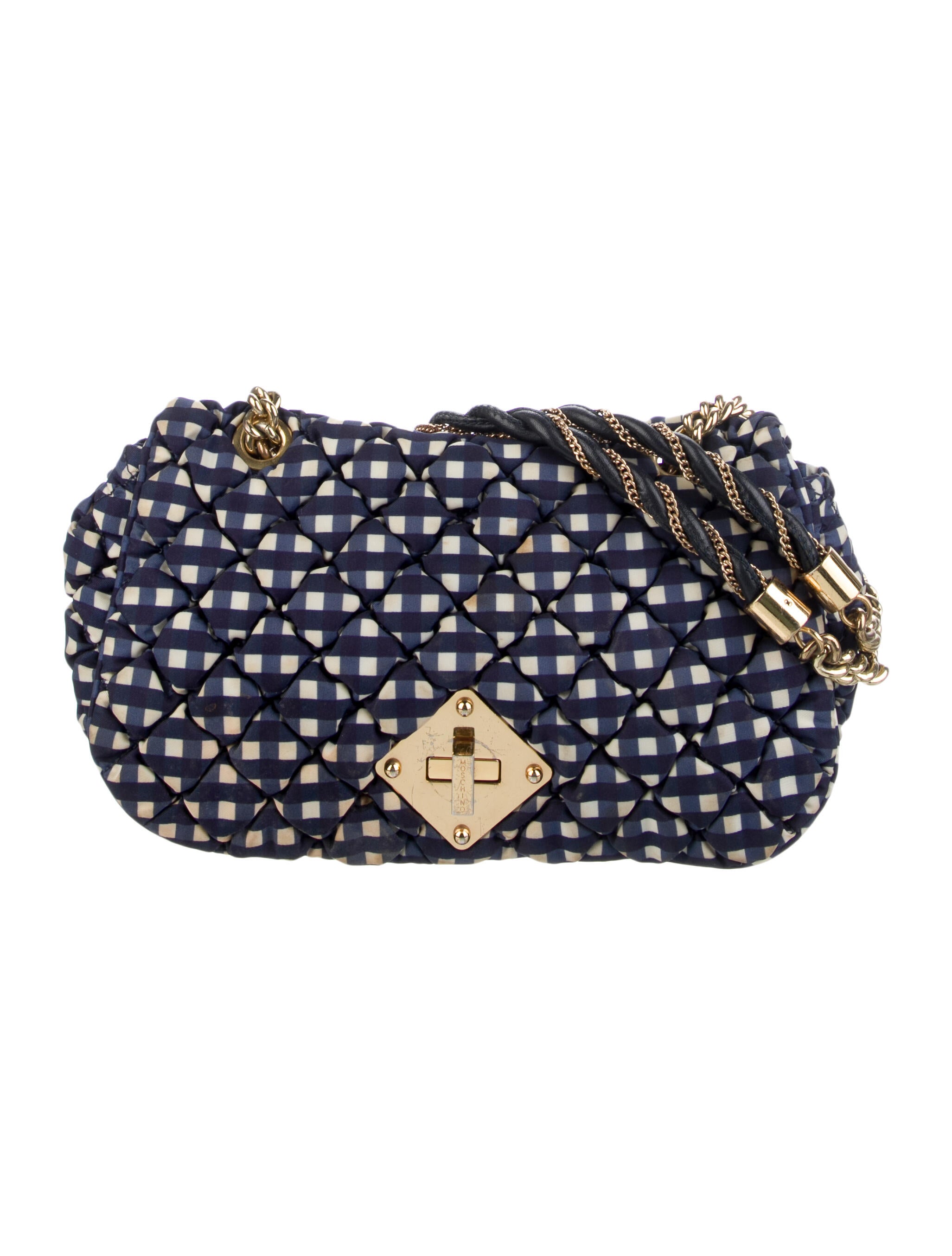 Moschino Nylon ChainLink Shoulder Bag Blue Shoulder Bags, Handbags