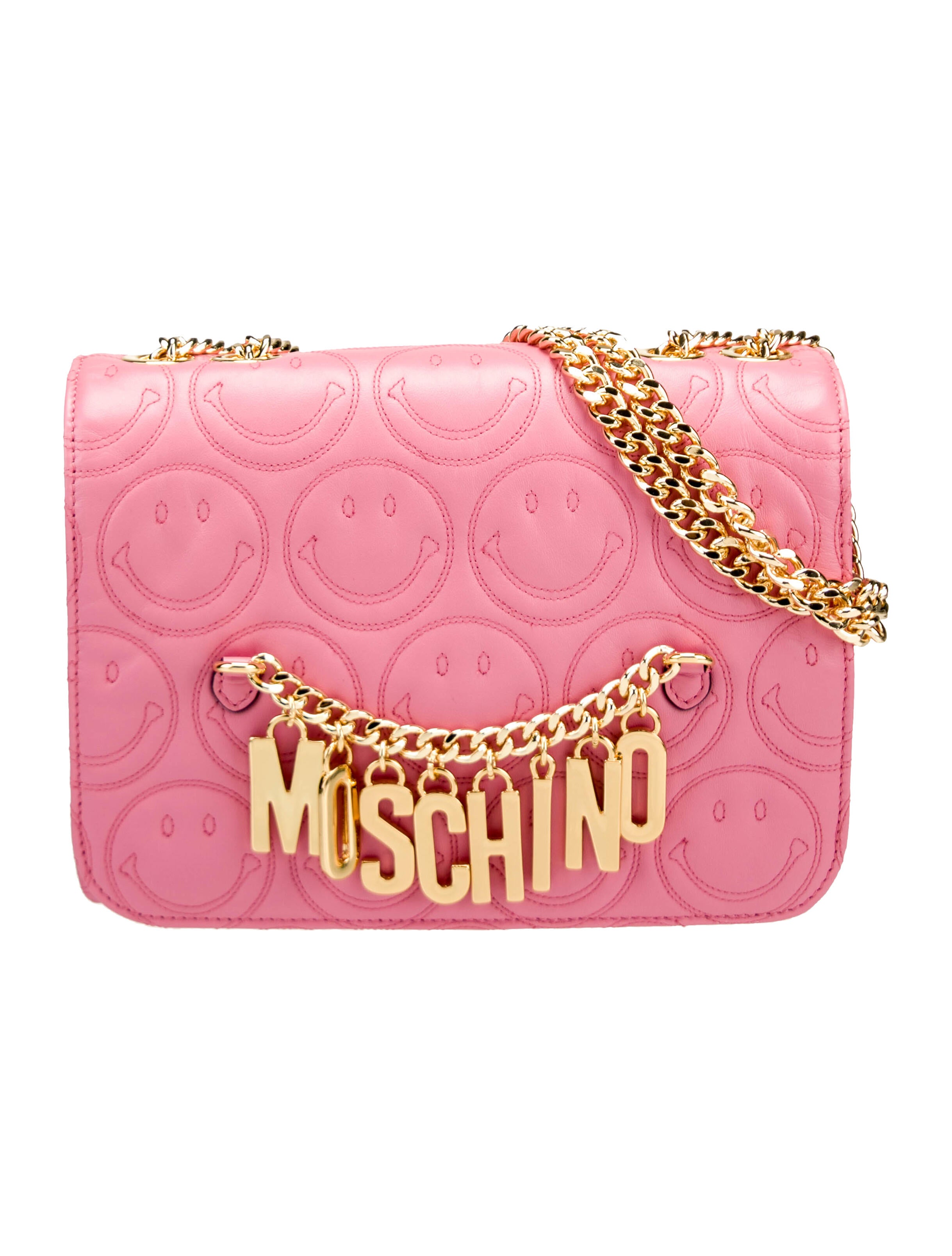Moschino ChainLink Leather Shoulder Bag Pink Shoulder Bags, Handbags