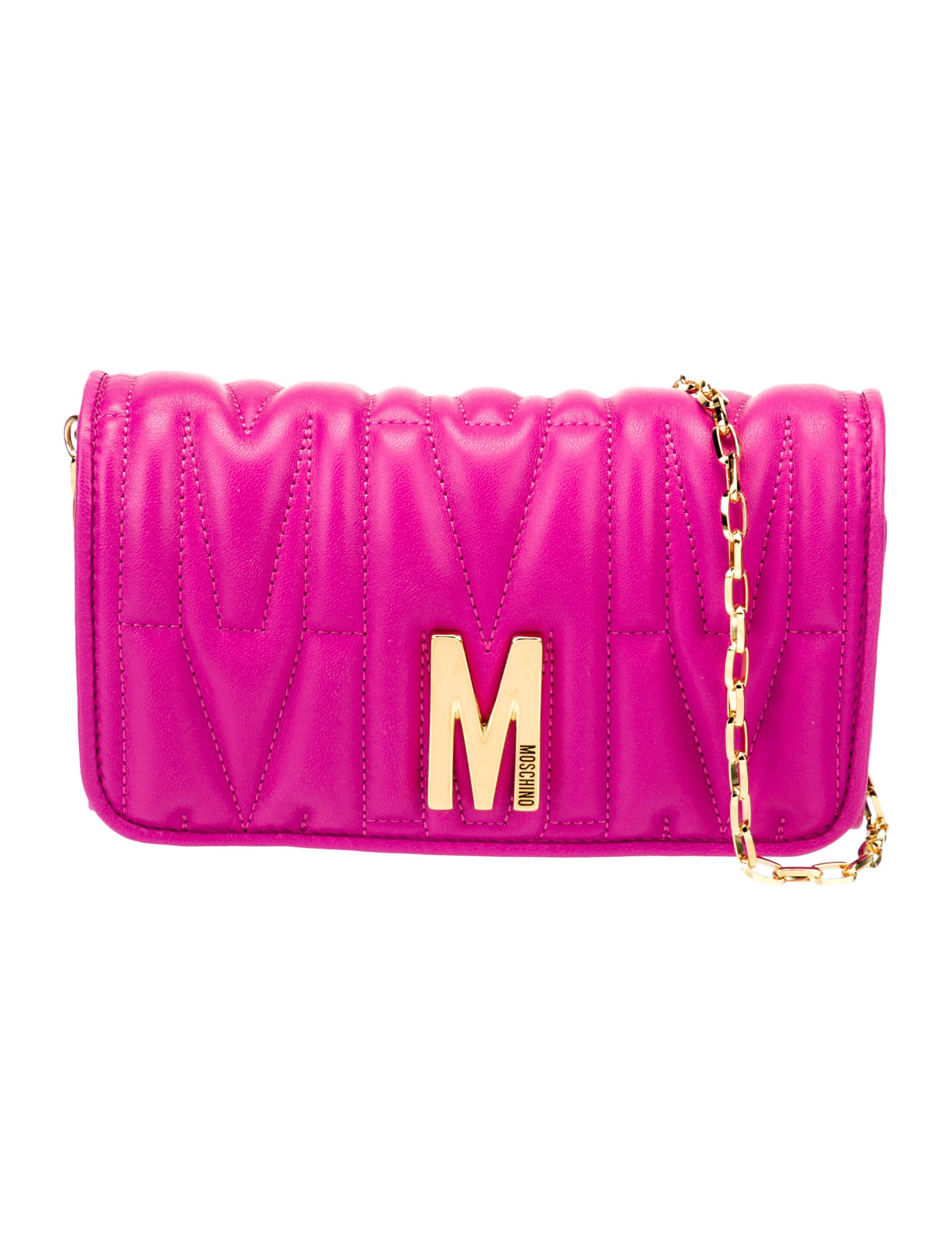 Moschino Leather Chainlink Crossbody Bag Pink Crossbody Bags