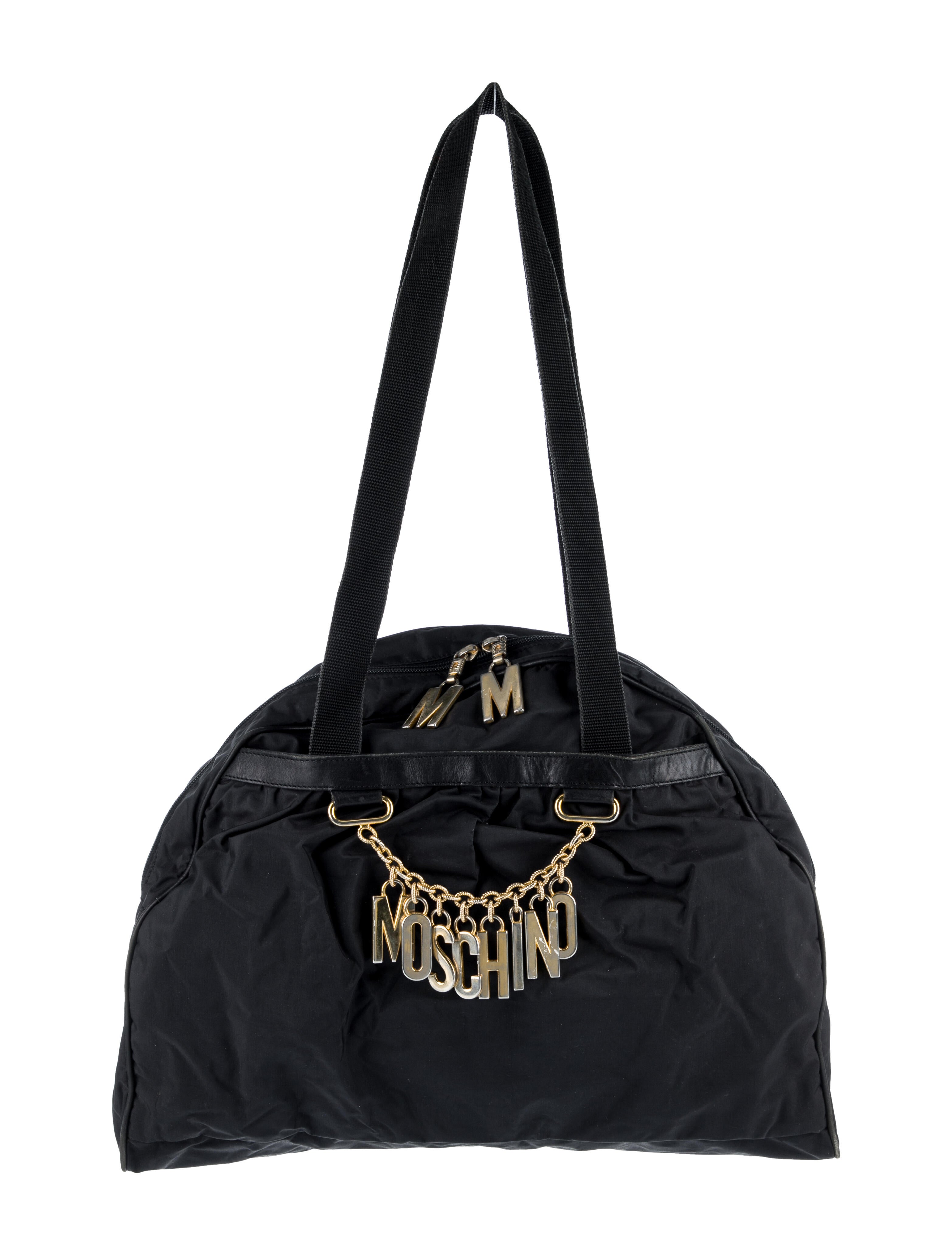 Moschino Nylon Signature Charms Shoulder Bag Black Shoulder Bags