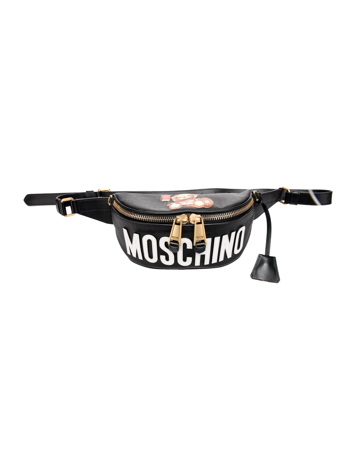 Moschino Pattern Printed Leather Waist Bag Black Waist Bags, Handbags
